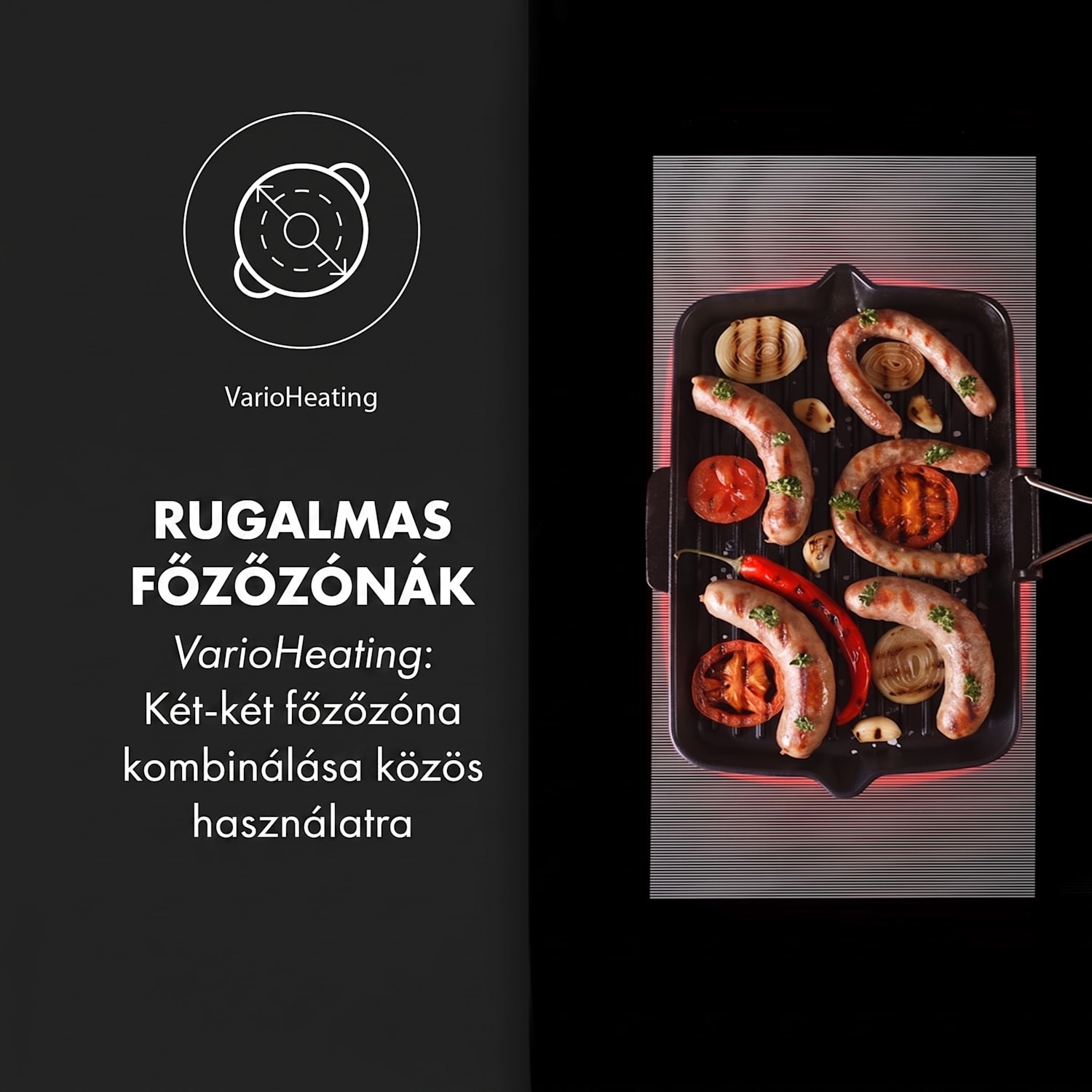 Delicatessa 90 Flex, beépített indukciós főzőlap, indukció, 7400 W, 5 zóna, egyedülálló Fekete üveg