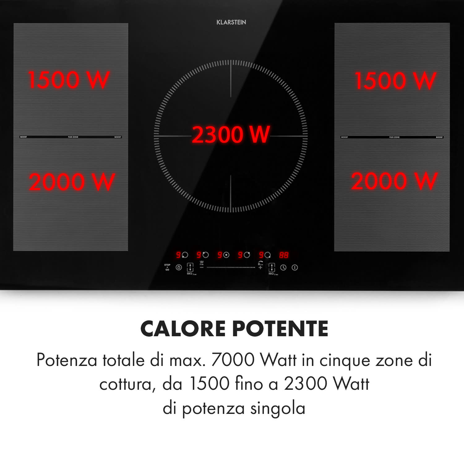 Delicatessa 90 Flex, Piano Cottura a Induzione, a Incasso, 5 Zone, Autonomo, 7400W Nero trasparente