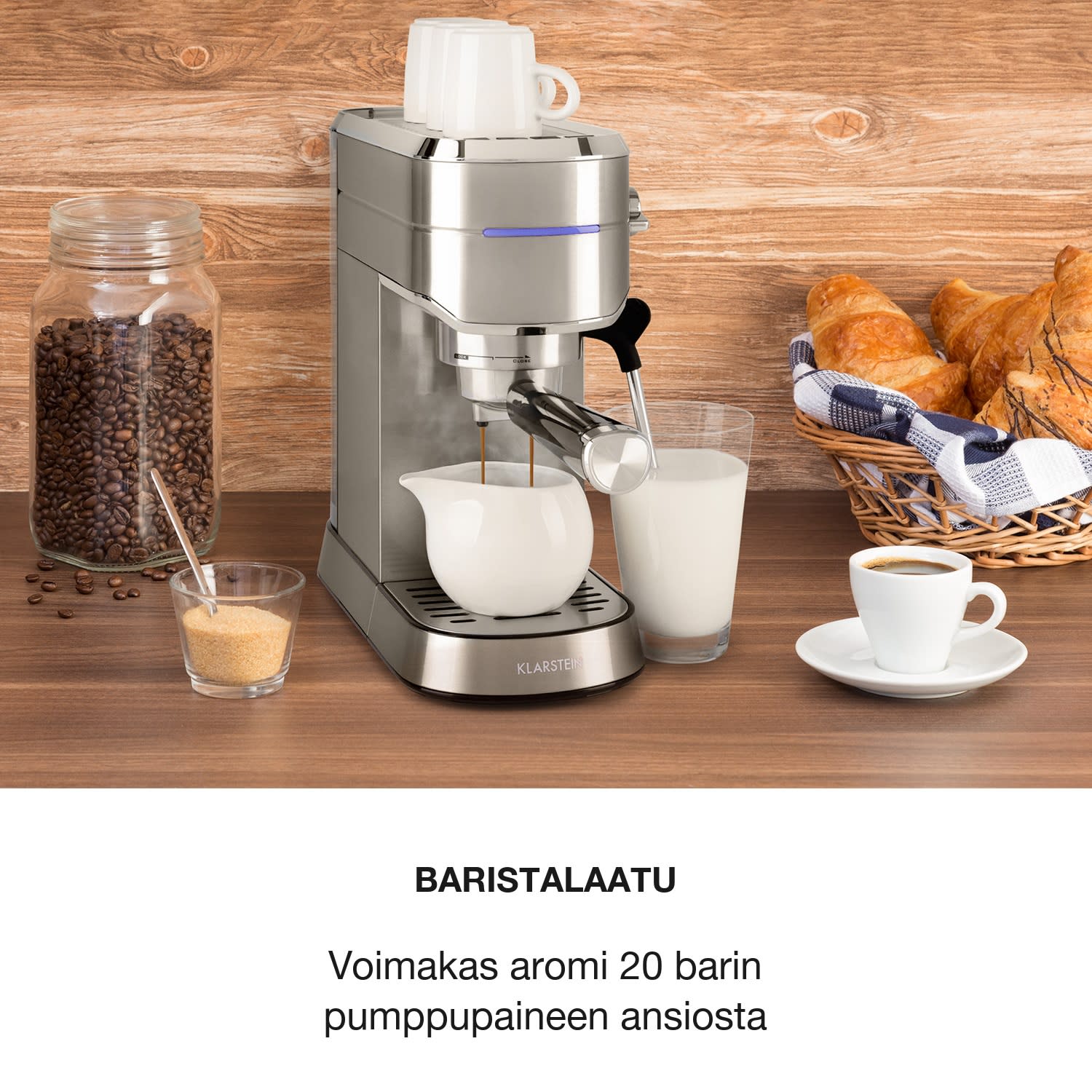 Futura-espressokeitin 20 bar 1450 W 20 bar 1,25 l ruostumaton teräs Hopea Metallinen