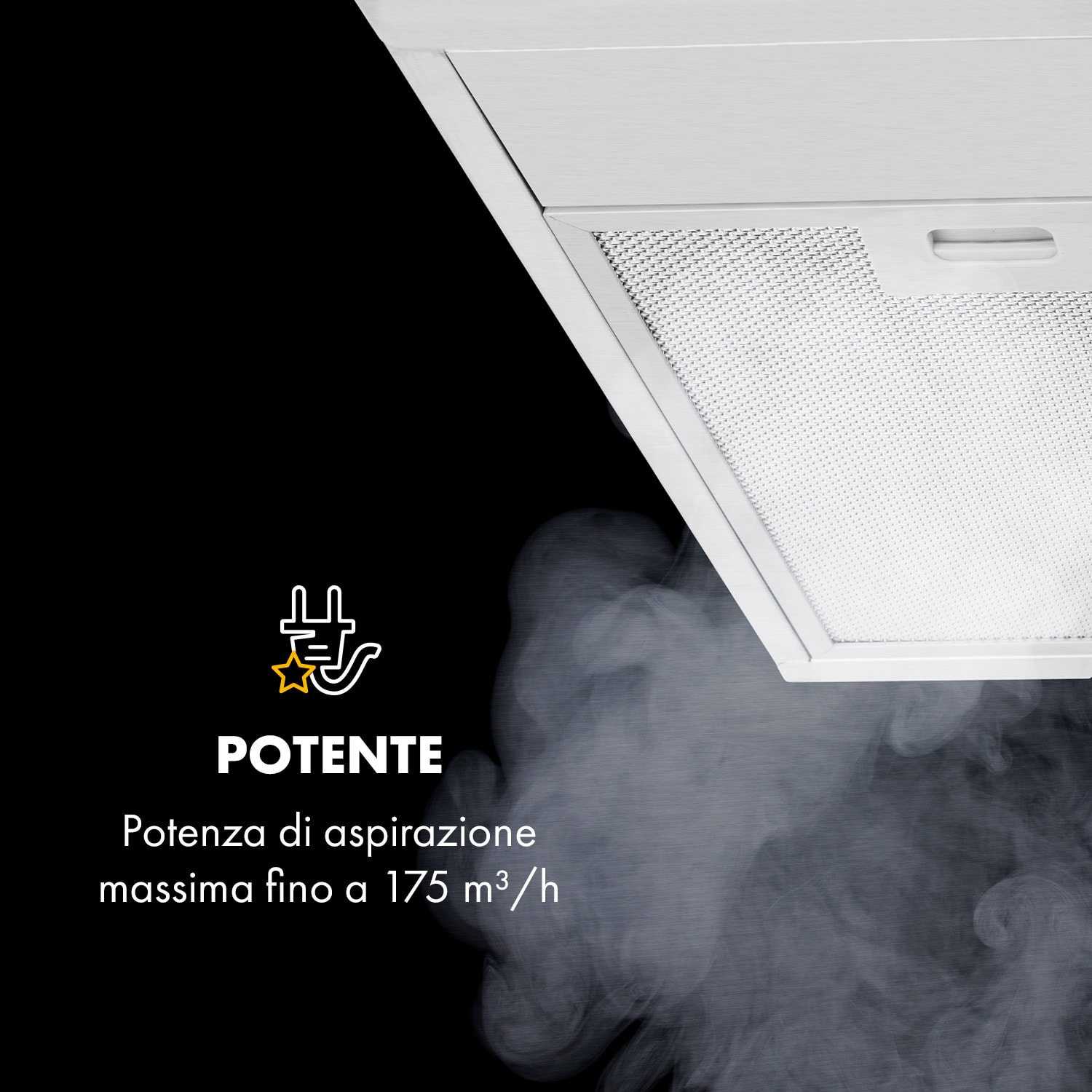 Contempo 90, cappa aspirante, 175m³/h, LED, acciaio inox, acrilico, nero 