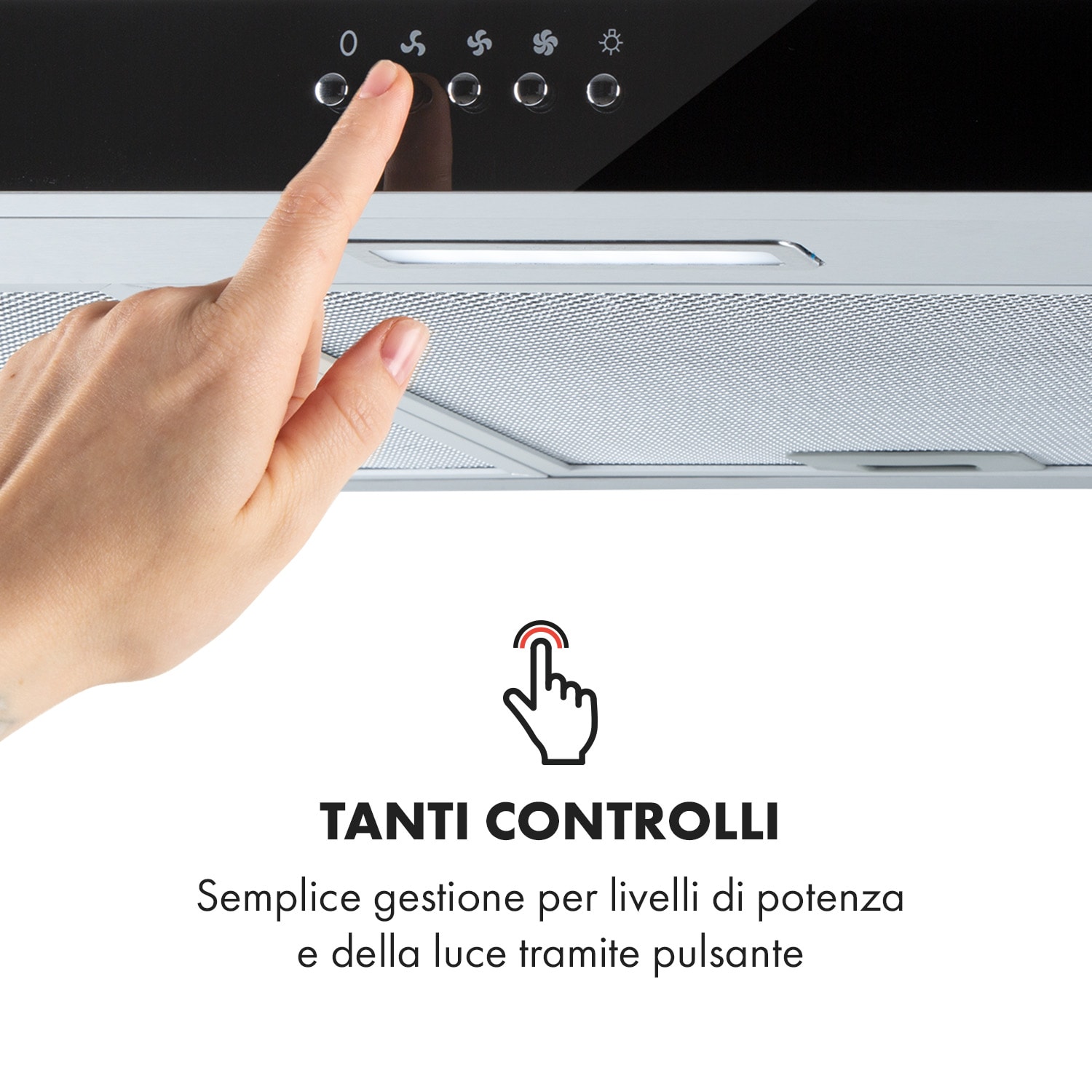 Contempo 90, cappa aspirante, 175m³/h, LED, acciaio inox, acrilico, nero 