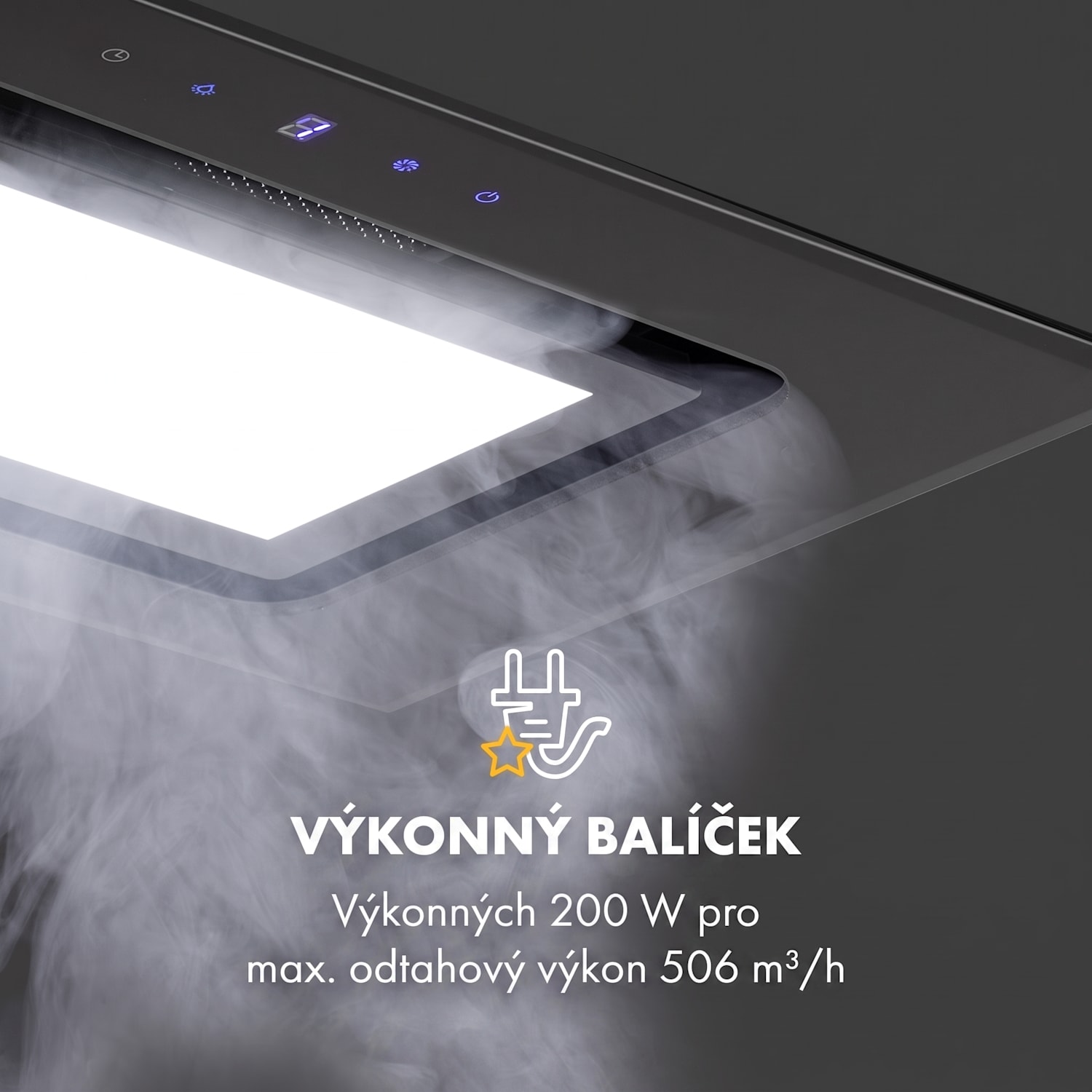 Hektor Brilliant Edition, digestoř, 52 cm, vestavná, 506 m³/h, dotykové ovládání, sklo, černá Černá