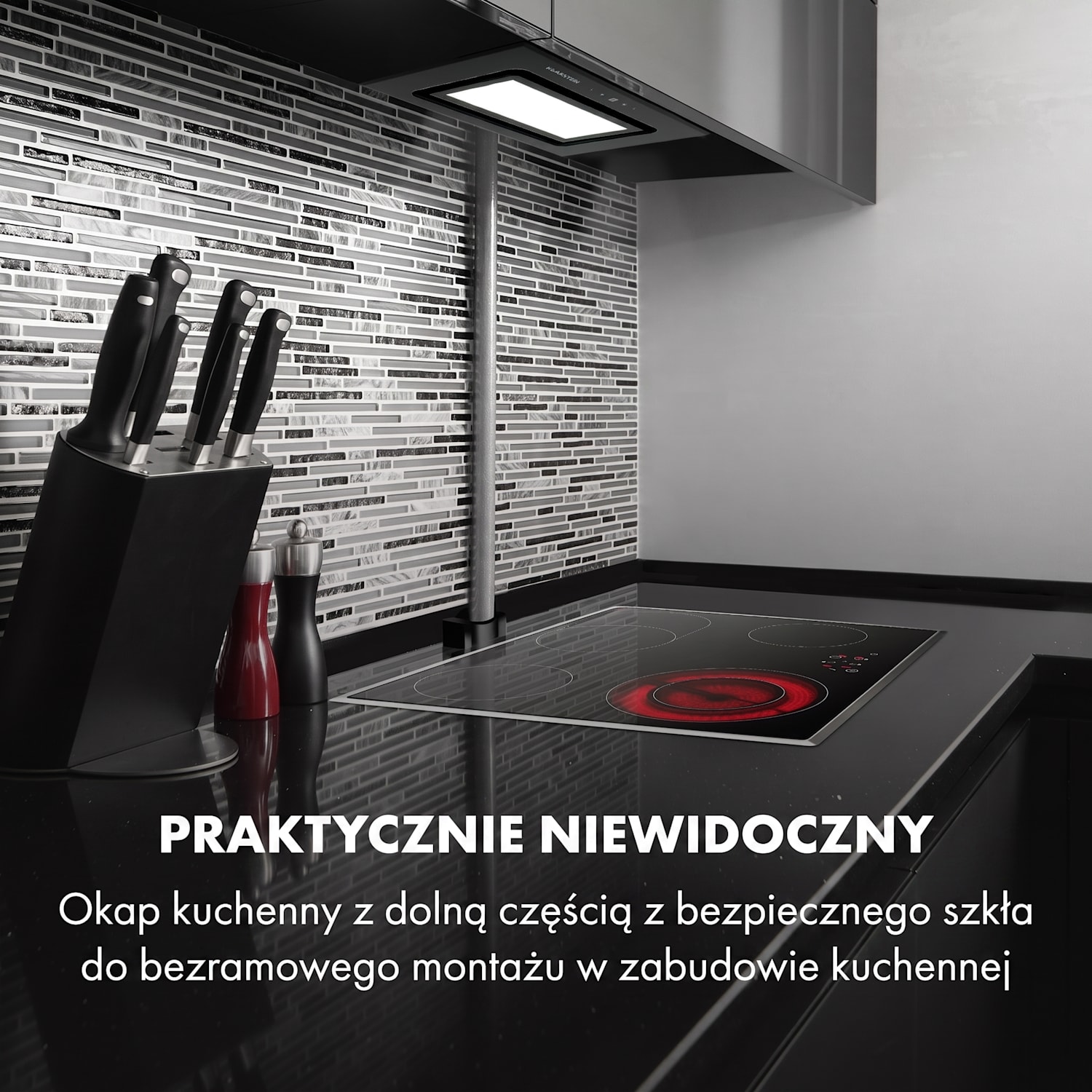 Hektor Brilliant Edition, okap kuchenny do zabudowy, 52 cm, 506 m³/h, panel dotykowy, szkło, kolor czarny Czarny