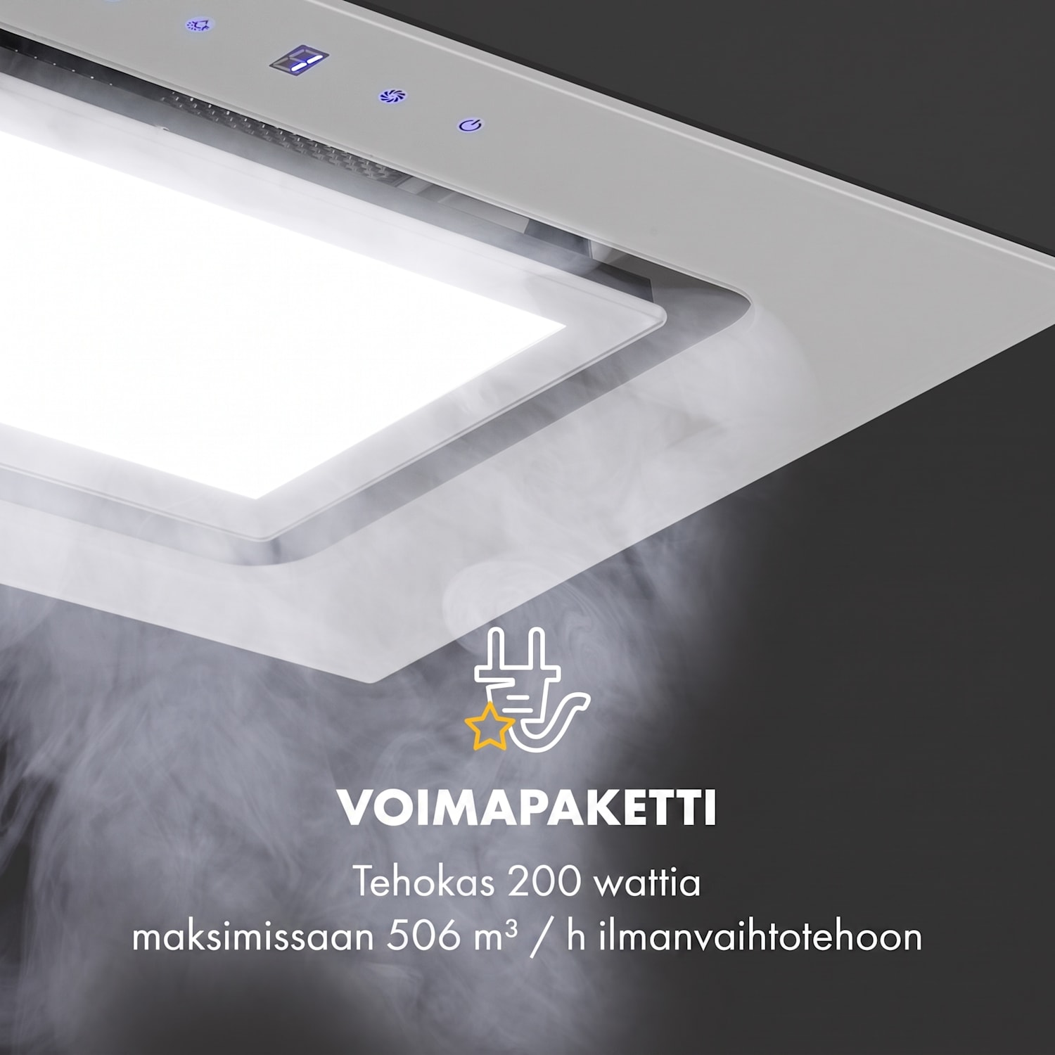 Hektor Brilliant Edition, liesituuletin, 52 cm, 506 m³/h, kosketuskäyttöpaneeli, lasi, valkoinen 52 cm | 506 m³/h | Valkoinen