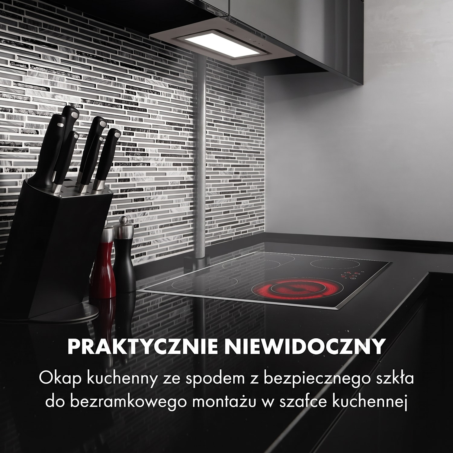 Hektor Brilliant Edition, okap kuchenny do zabudowy, 52 cm, 506 m³/h, panel dotykowy, szkło, kolor biały Biały