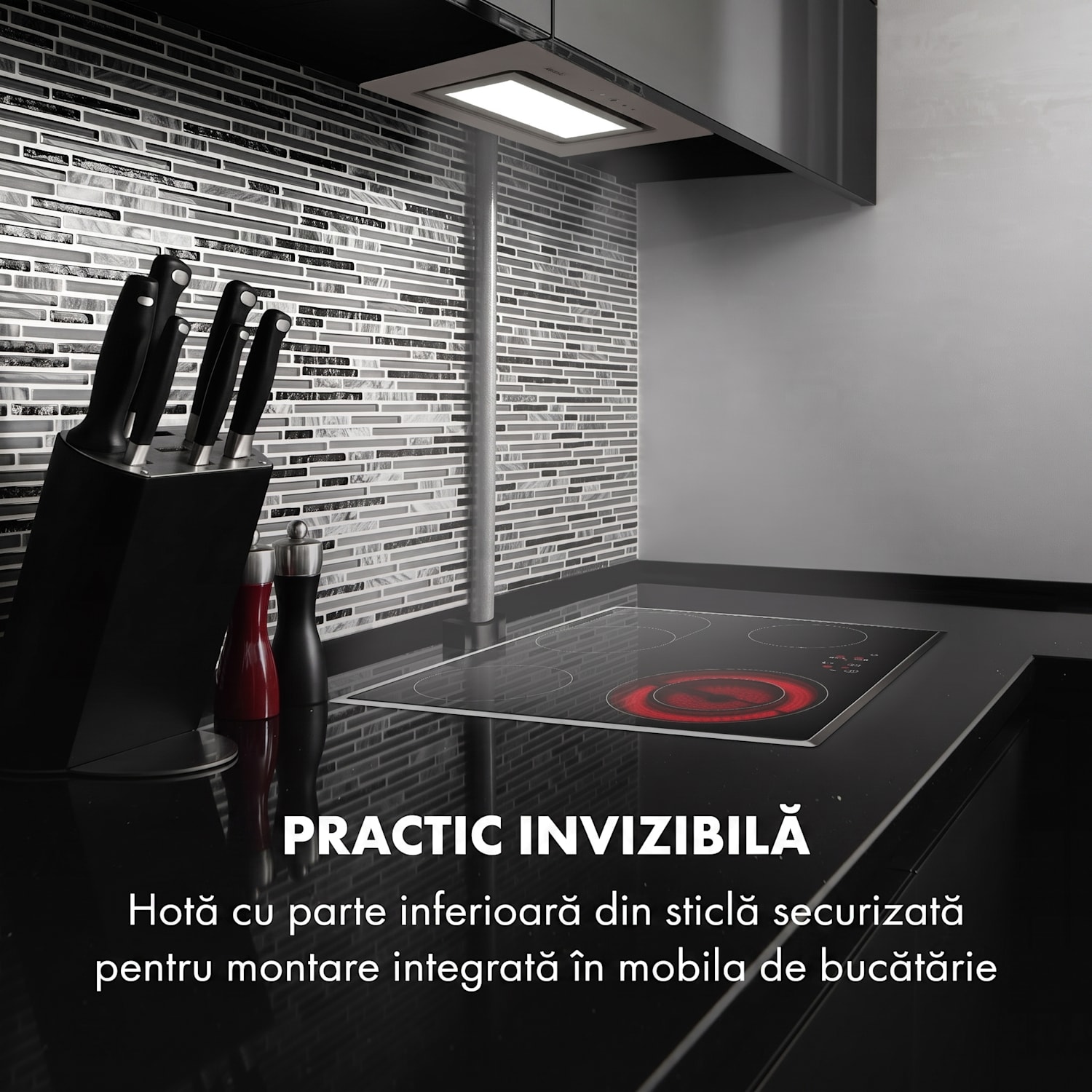 Hektor Brilliant Edition, hotă încorporată, 52 cm, 506 m³ / h, touch, sticlă, alb Alb