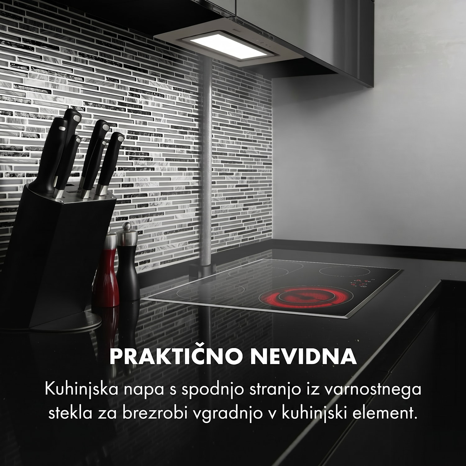 Hektor Brilliant Edition, vgradna napa, 52 cm, 506 m³/h, na dotik, şteklo, bela Bela