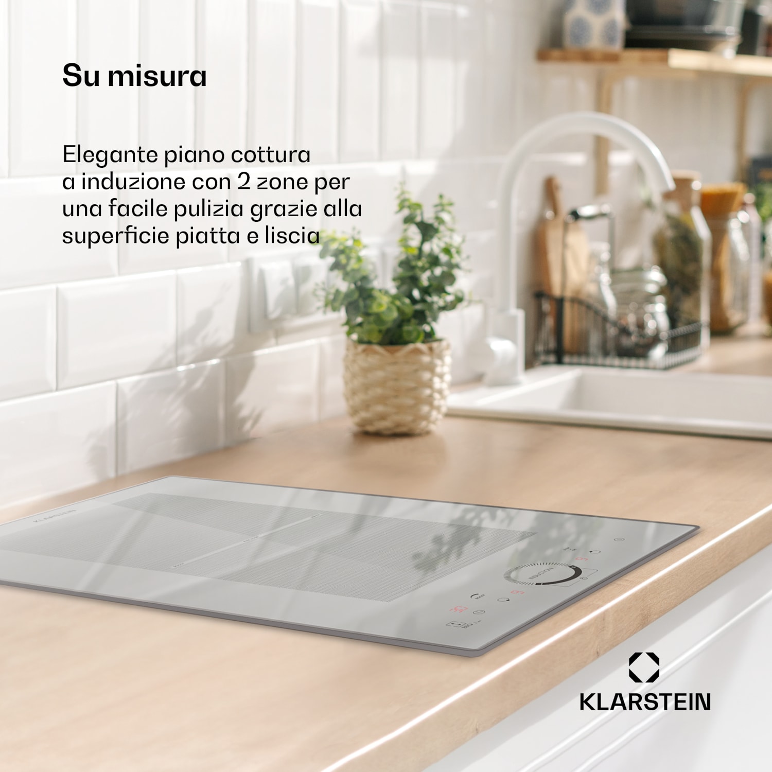 Delicatessa Slim Domino, Piano Cottura a Induzione, 3500W, Timer Slim Domino | 30 cm | Bianco trasparente