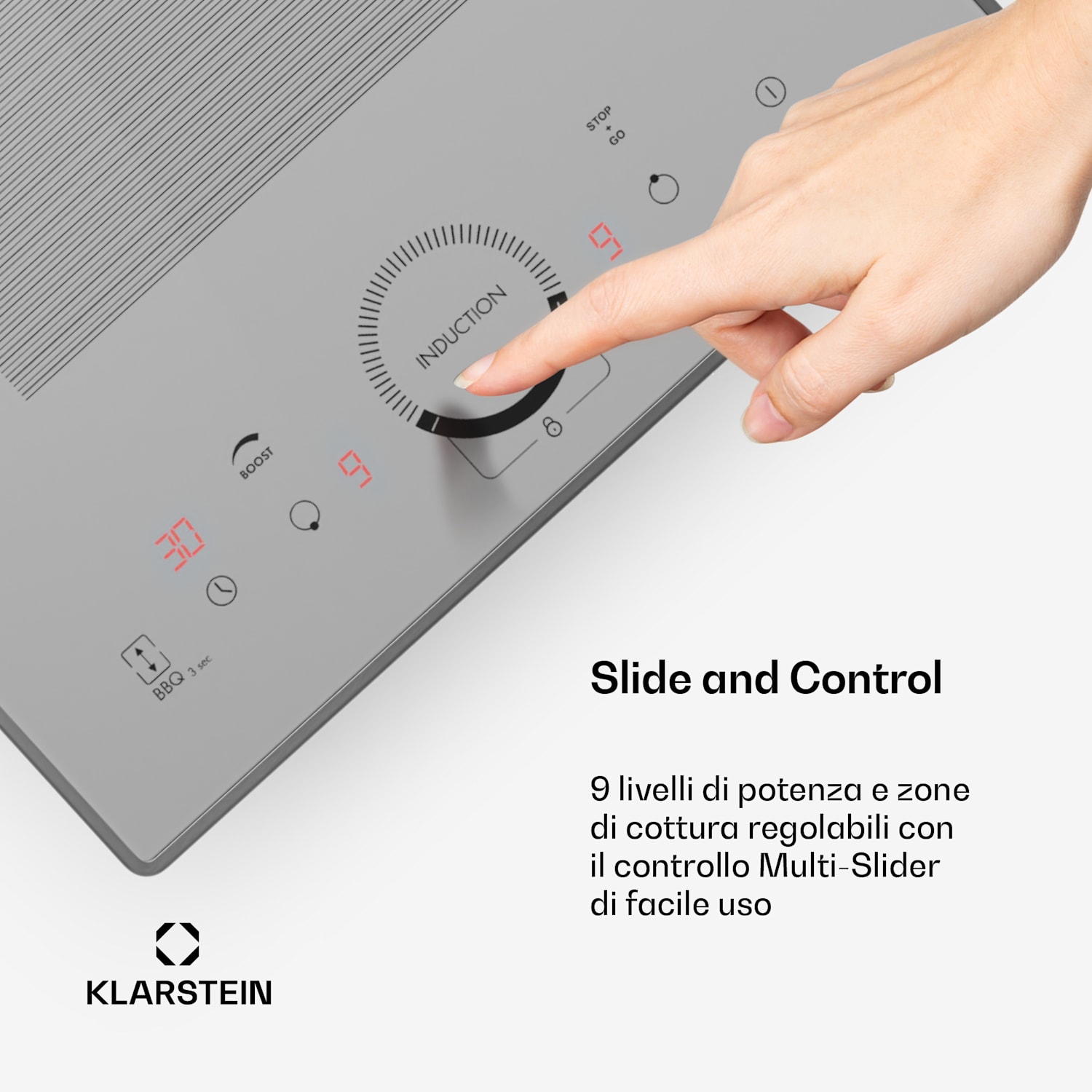 Delicatessa Slim Domino, Piano Cottura a Induzione, 3500W, Timer Slim Domino | 30 cm | Bianco trasparente