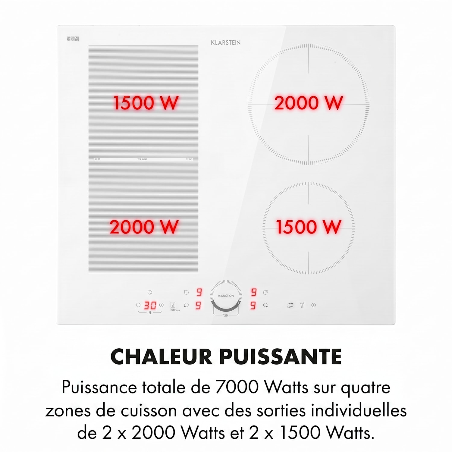 Delicatessa 60 Hybrid table de cuisson à induction encastrable 4 Zones 7000W 4 | Verre Blanc