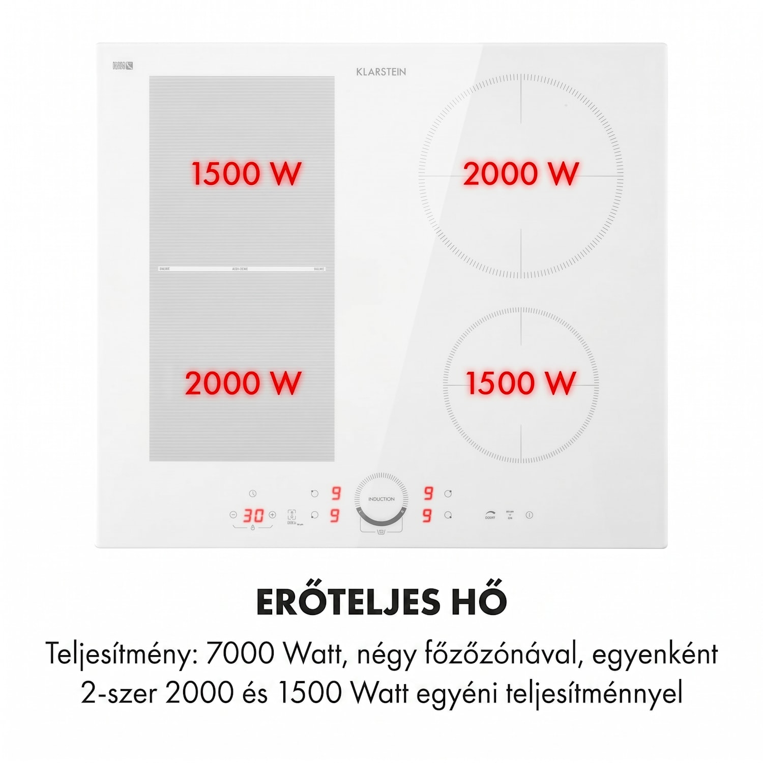 Delicatessa 60 Hybrid, beépített indukciós főzőlap, 7000 W, 4 zóna 4 | Fehér üveg