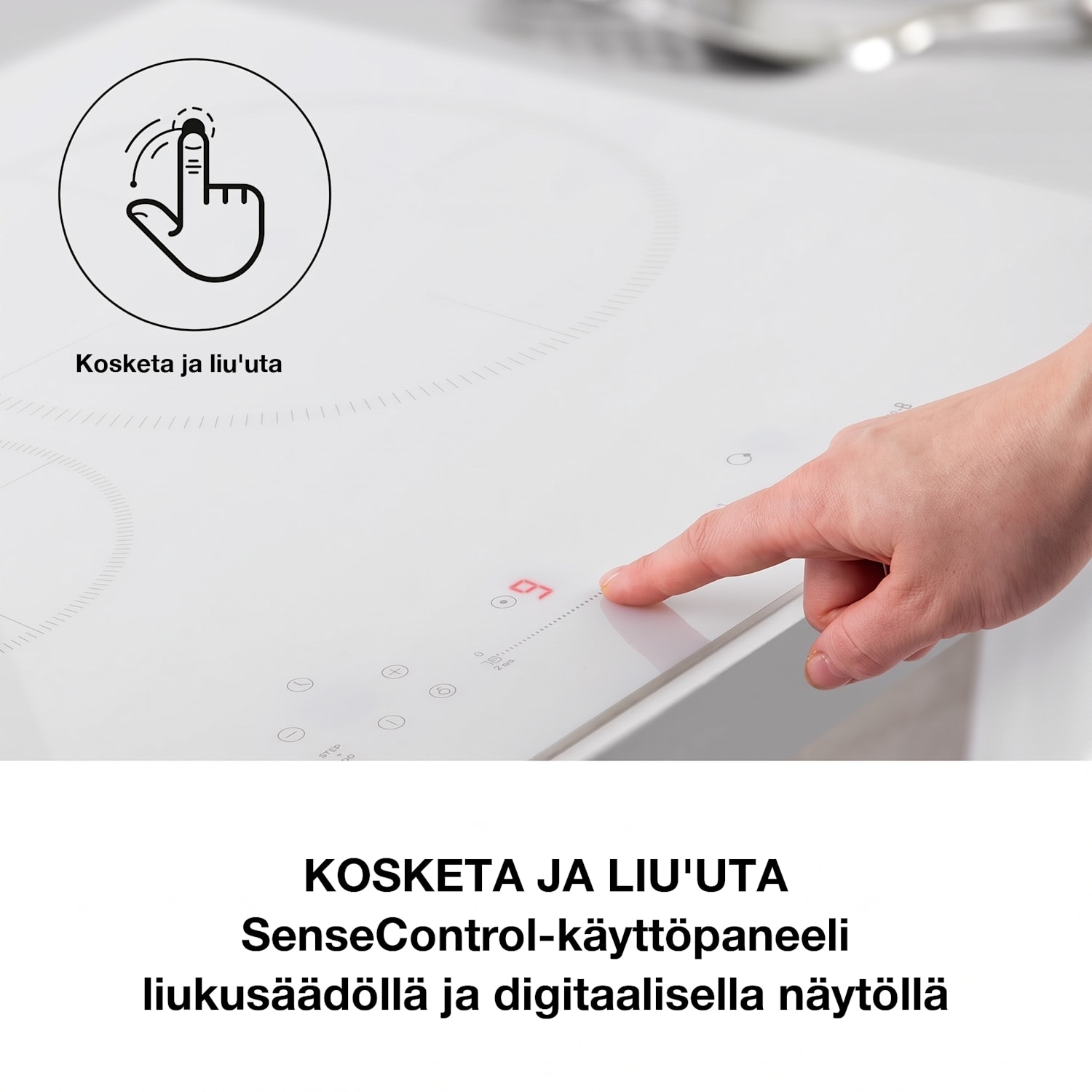 Delicatessa 77 Hybrid, integroitava induktioliesitaso, 4 aluetta, 7000 W, omavarainen 90 cm | 1 Joustoalue | Valkoinen