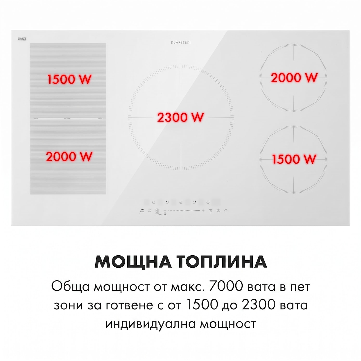 Delicatessa 90 Hybrid, вграден кухненски плот, индукционен котлон, 5 зони, 7400 W, черен 5 | Бяло стъкло