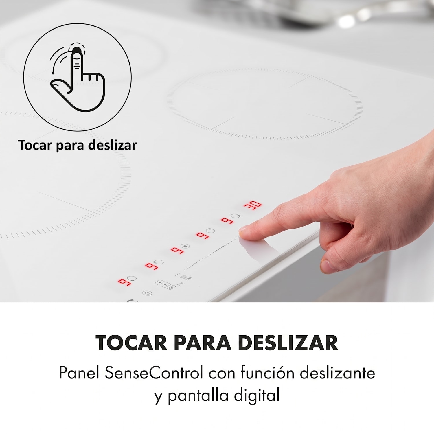 Delicatessa 90 Hybrid Placa de inducción encastrable 5 zonas 7400W color negro 5 | Vidrio Blanco
