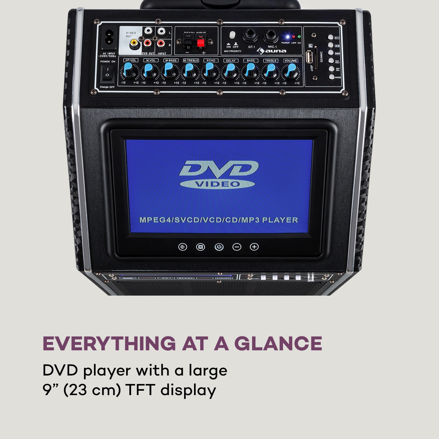 DisGo Box 2100 DVD, prenosný PA systém, 300 W max., 9" TFT displej, DVD 