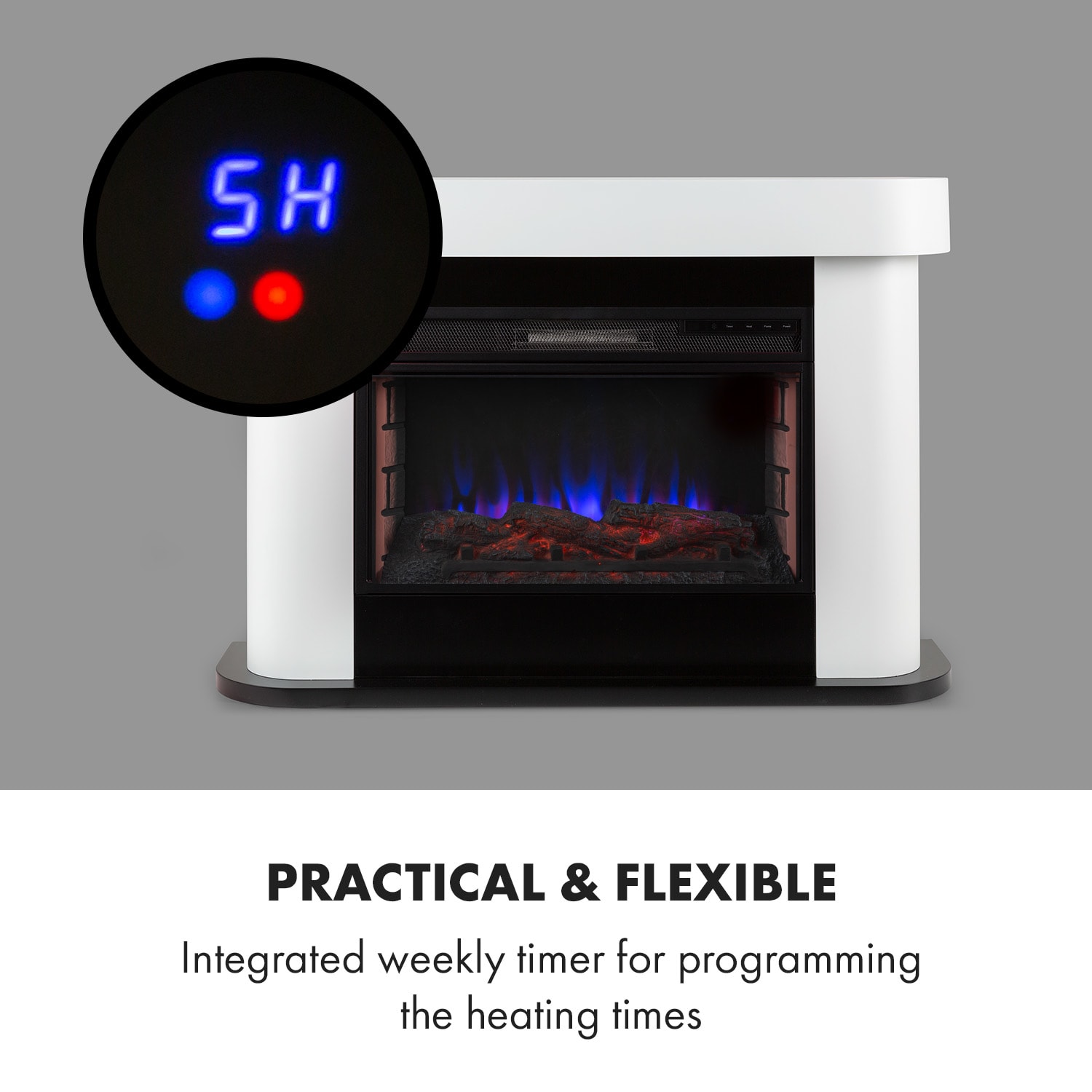 Aargua Smart, elektrický krb, 1000/2000 W, LED, 18–27 °C, týdenní časovač, bílý