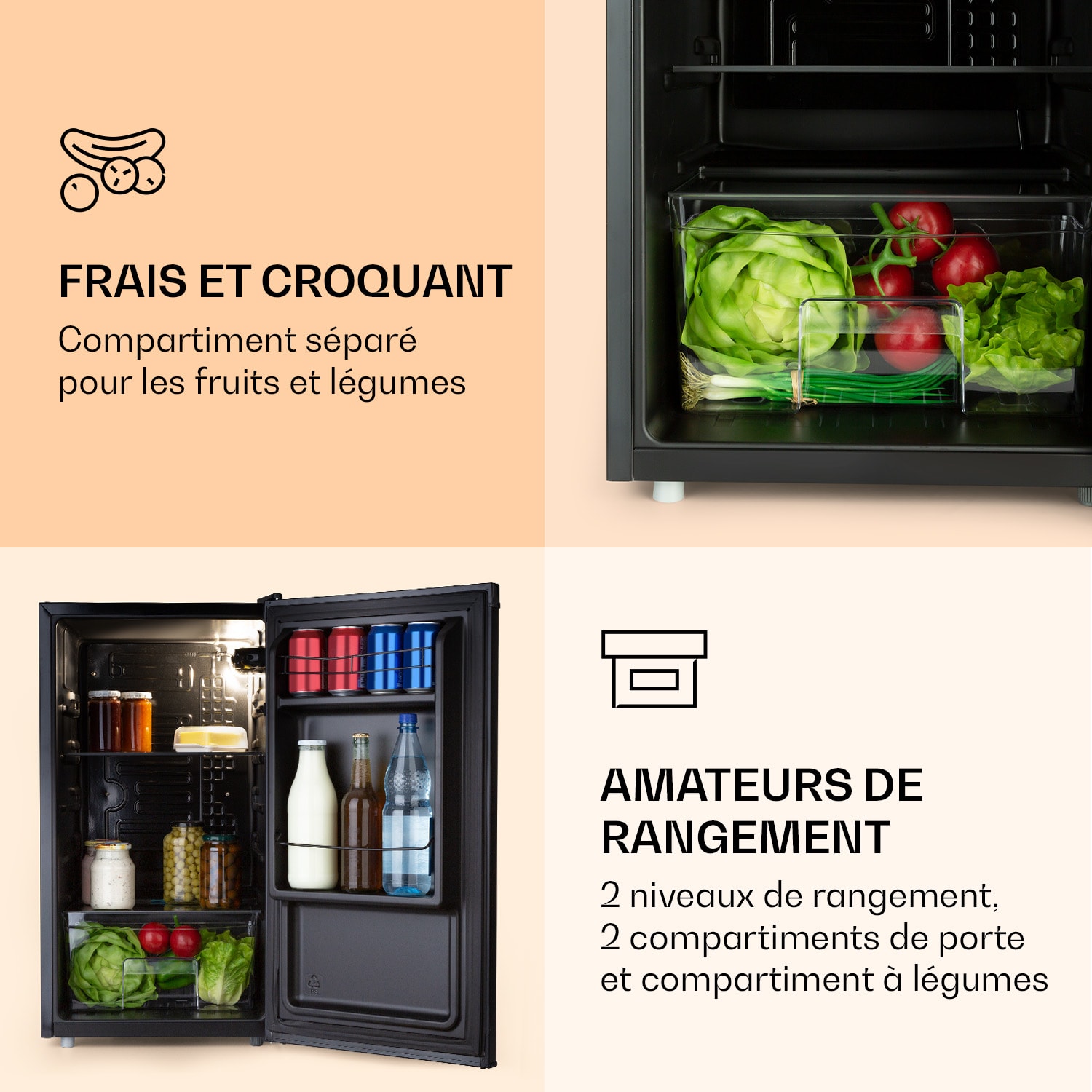 Obsidian Réfrigérateur 90 litres Bac à légumes 