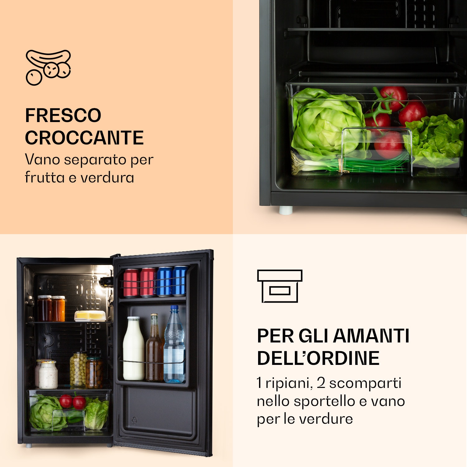 Obsidian - Frigorifero, 90 litri, vano per verdure 