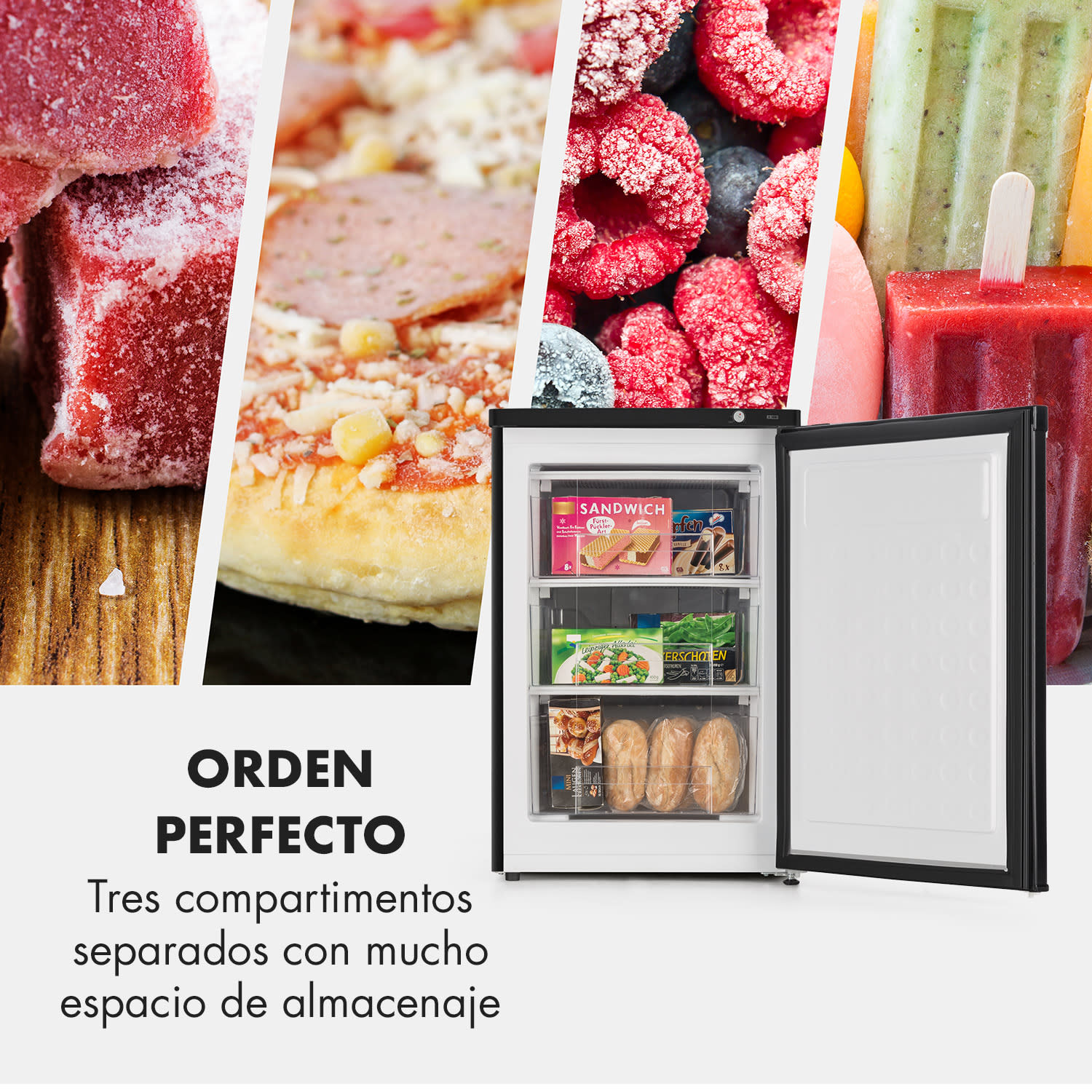 Congelador Garfield XXL 80l 3 cajas termostato Negro