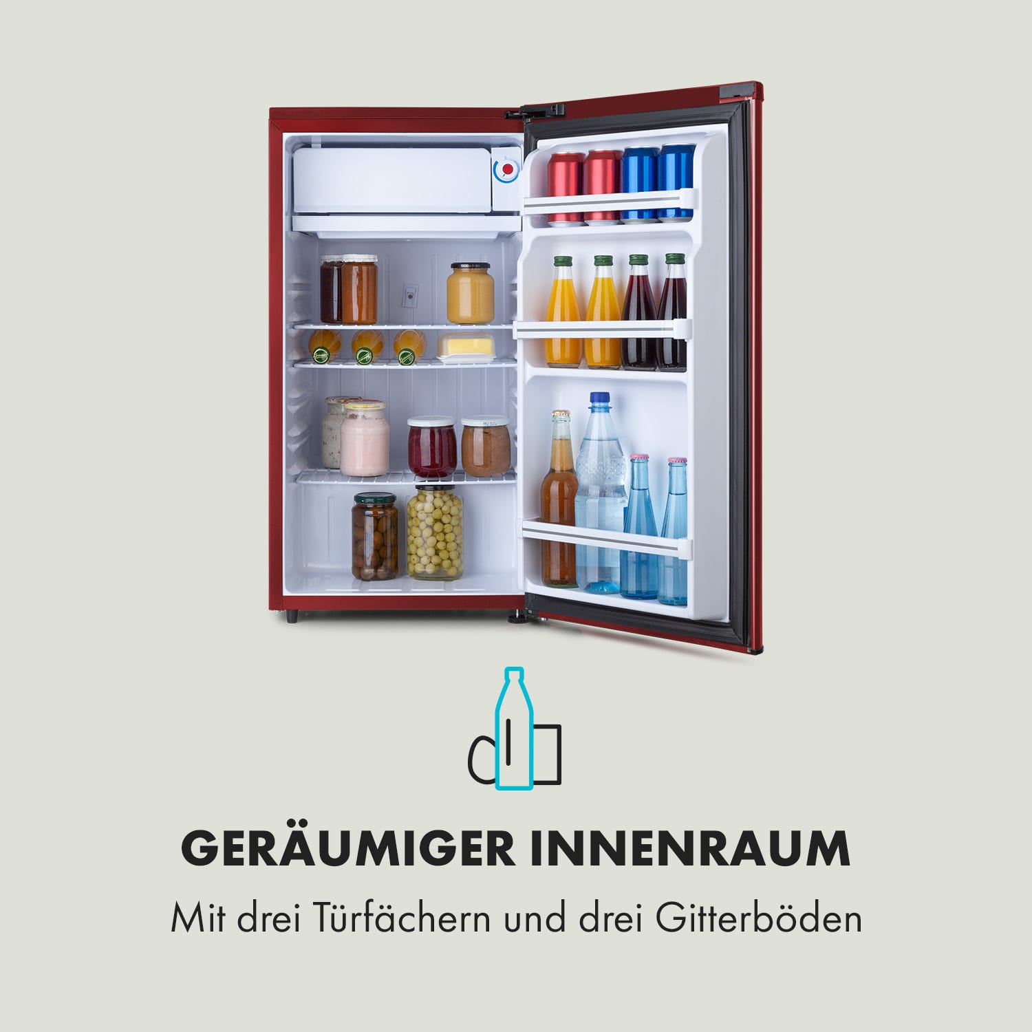 Yummy Kühlschrank mit Gefrierfach 90 Liter 42dB 92 Ltr | Rot