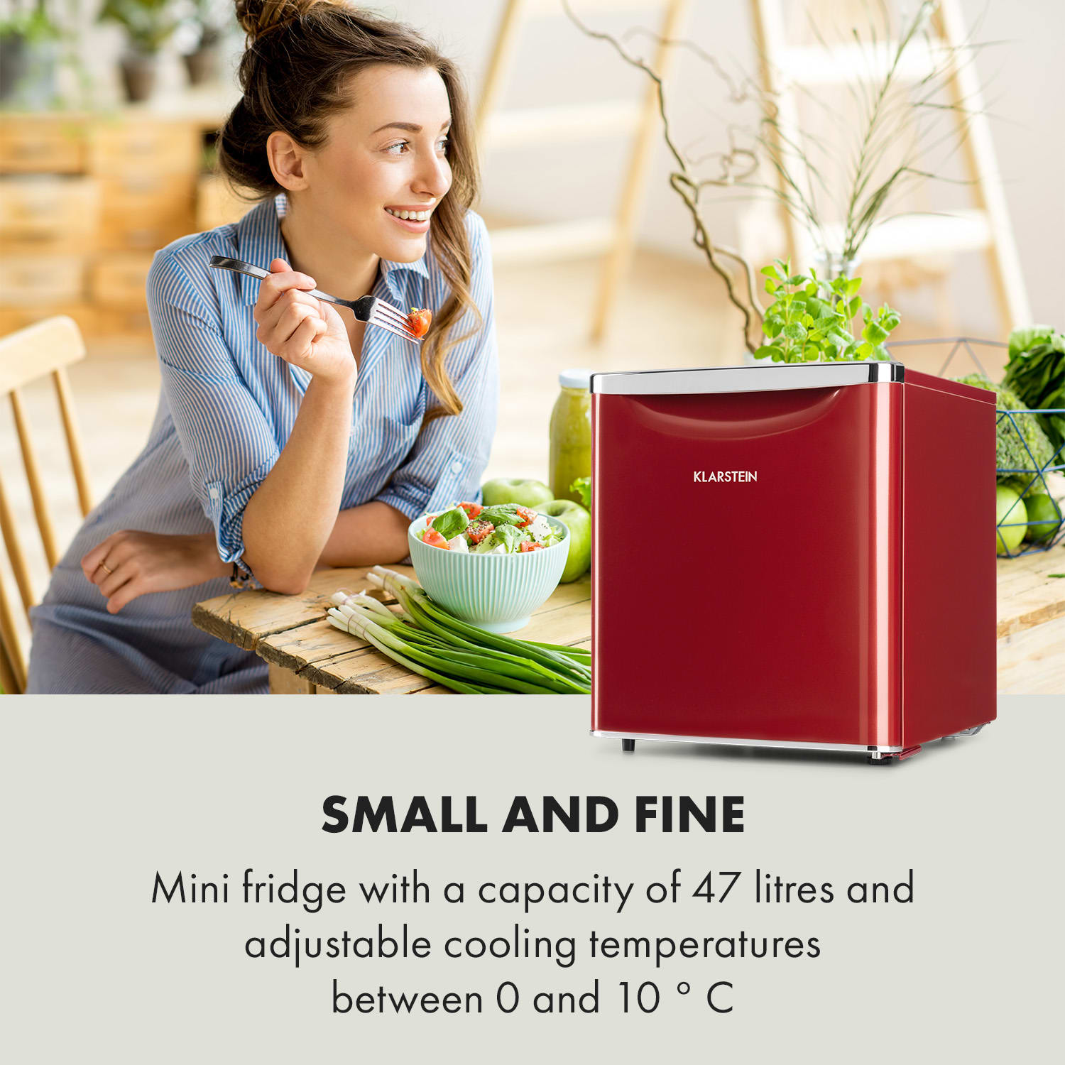 Yummy, lodówka z zamrażalnikiem, klasa energetyczna F, 45 l, 42 dB 45 Ltr | Czerwony
