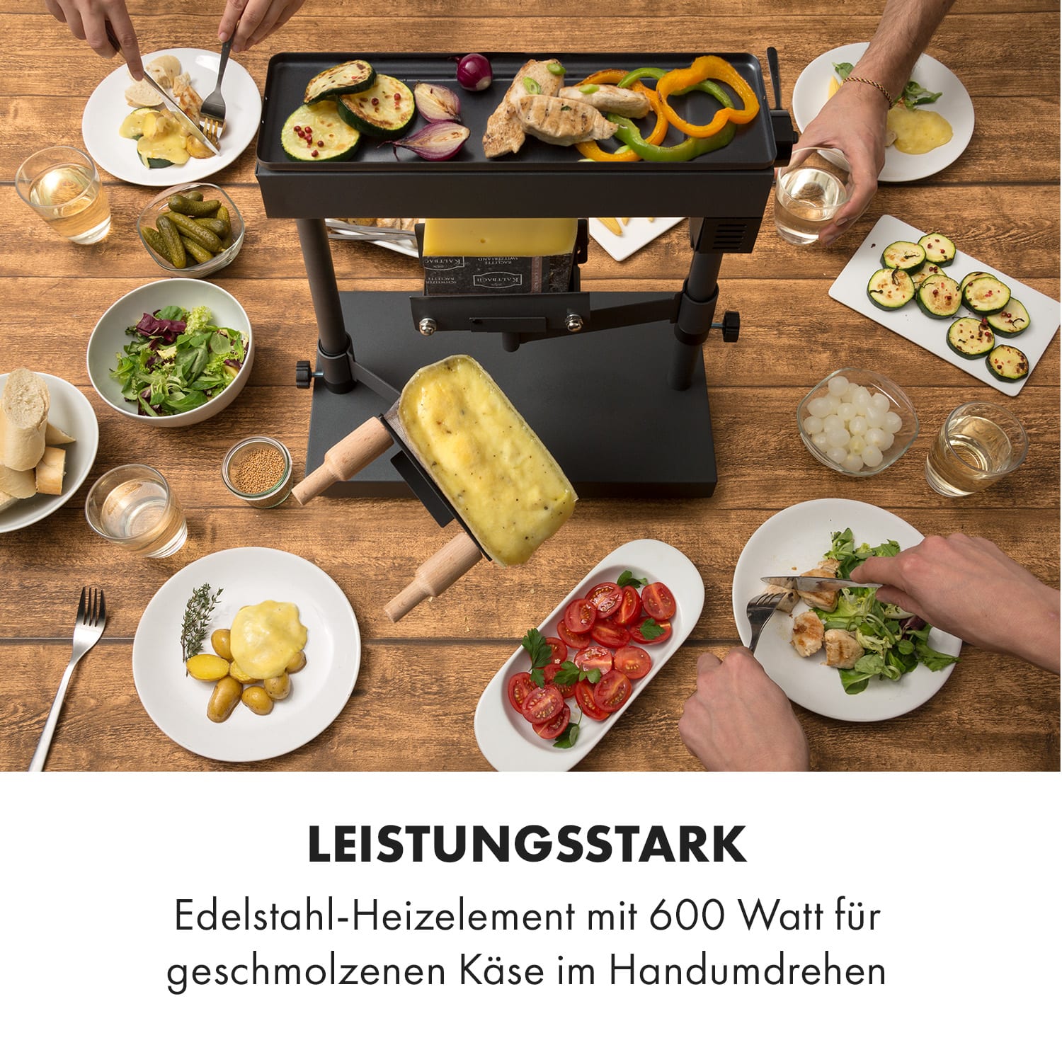 Appenzell XL Raclette mit Grill 600 W Thermostat 2 Käseträger 