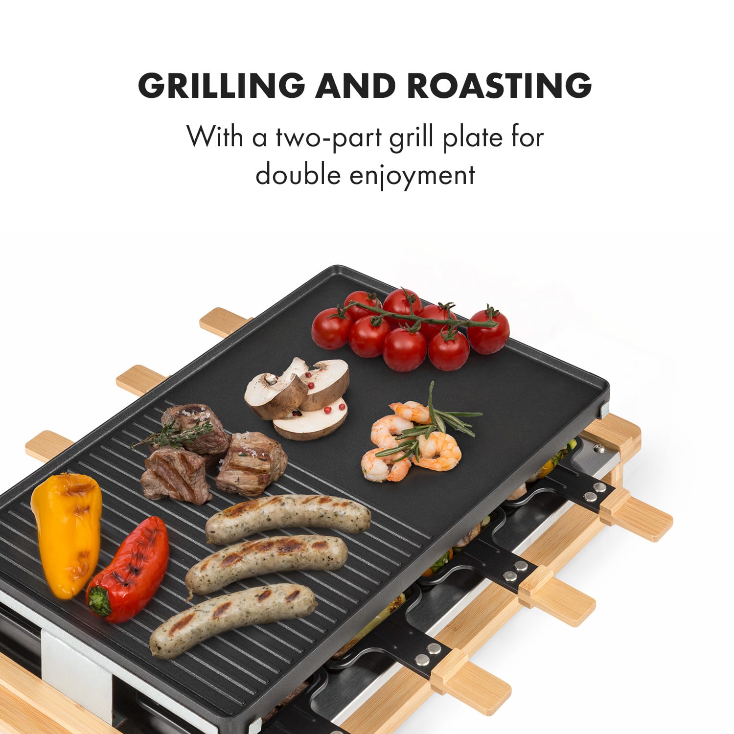 Tournedo, grill raclette, grill elektryczny, 1200 W, odlew aluminiowy, 8 osób, zdobienie drewniane 