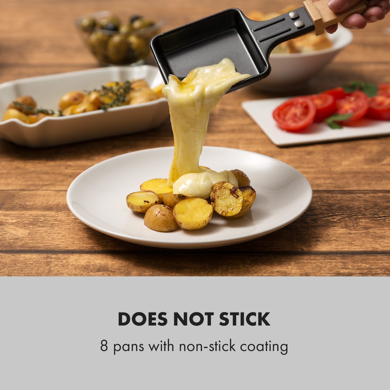 Tournedo, grill raclette, grill elektryczny, 1200 W, odlew aluminiowy, 8 osób, zdobienie drewniane 