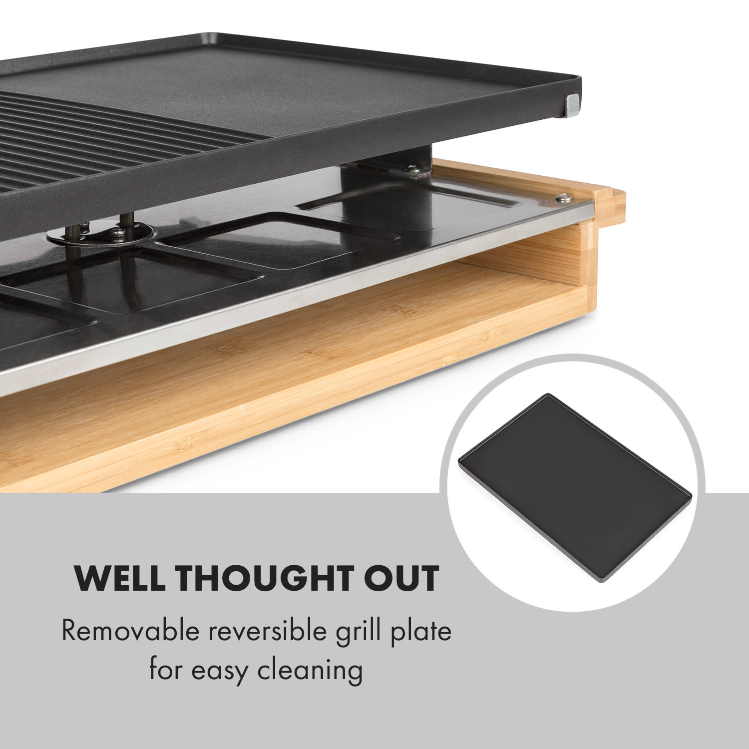 Tournedo, grill raclette, grill elektryczny, 1200 W, odlew aluminiowy, 8 osób, zdobienie drewniane 