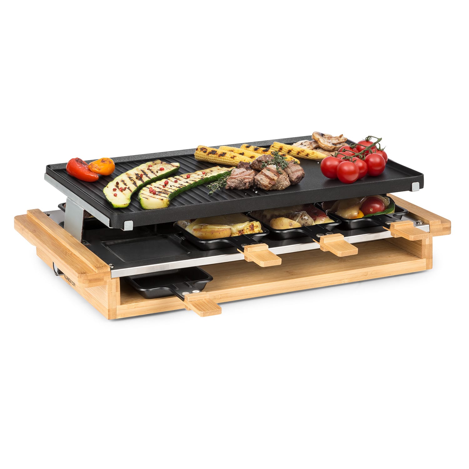 Tournedo, grill raclette, grill elektryczny, 1200 W, odlew aluminiowy, 8 osób, zdobienie drewniane 