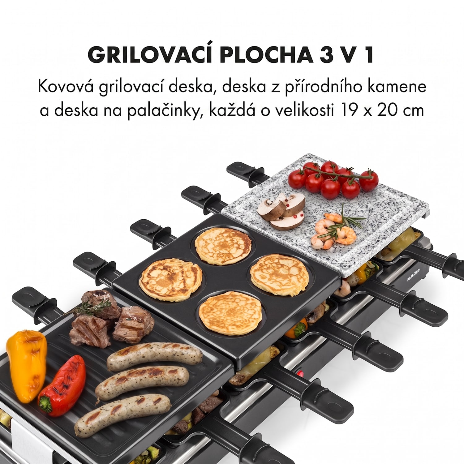 Fonduelette XL, raclette gril, fondue, 3 v 1, 1650 W, pro 12 osob, přírodní kámen 