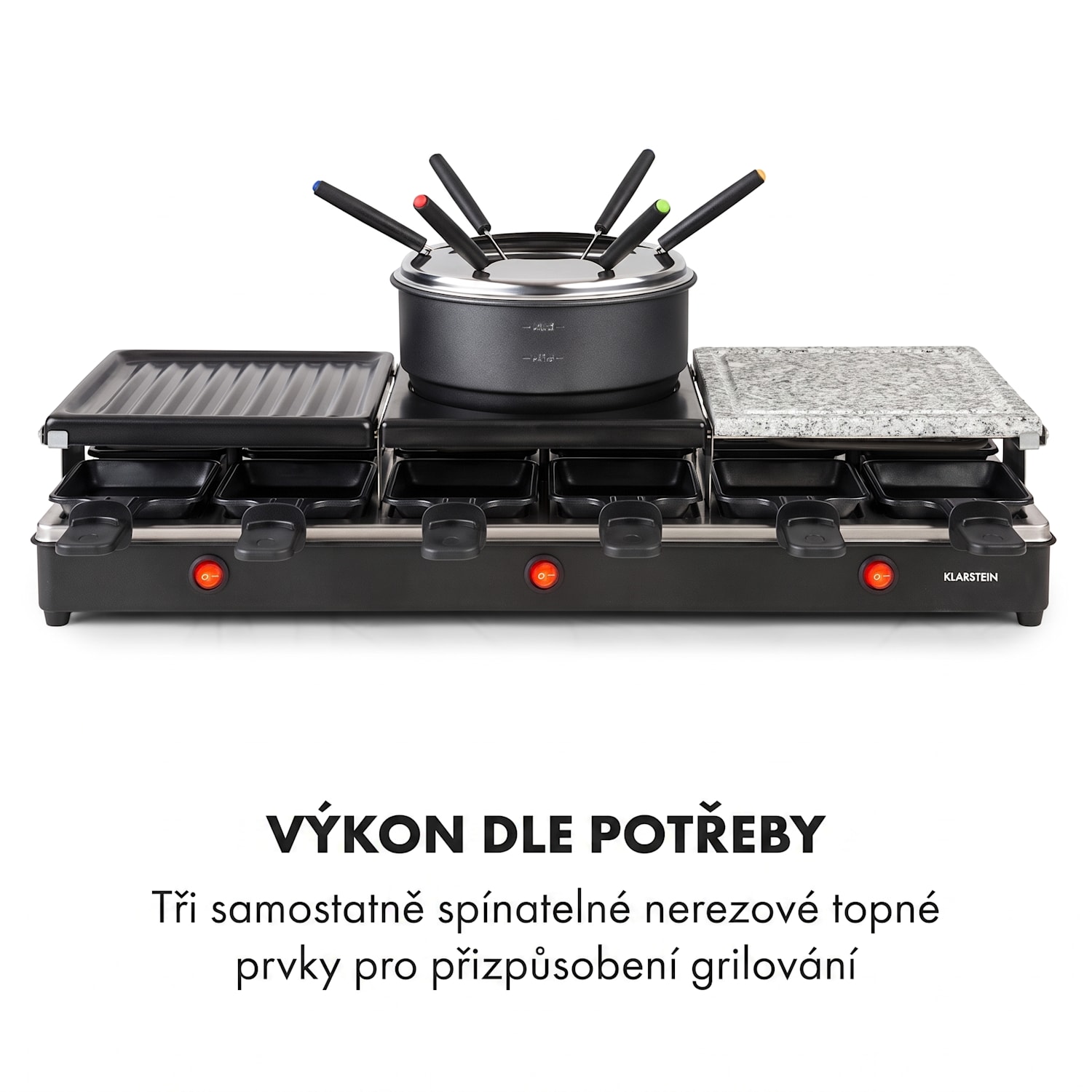 Fonduelette XL, raclette gril, fondue, 3 v 1, 1650 W, pro 12 osob, přírodní kámen 