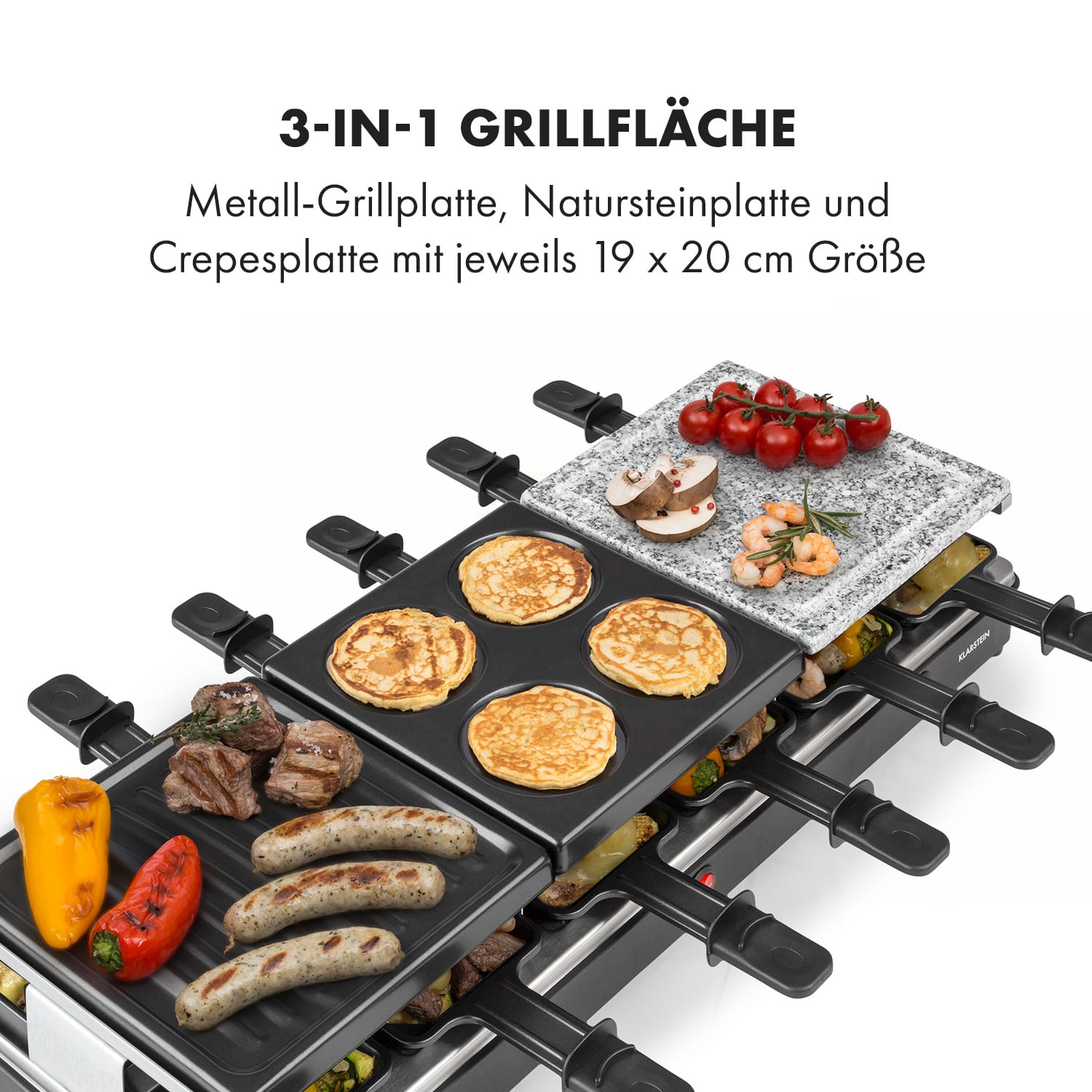 Fonduelette XL, Gril, Raclette, Fonduta 3in1, 12 Persone, Pietra Naturale, 1650W 