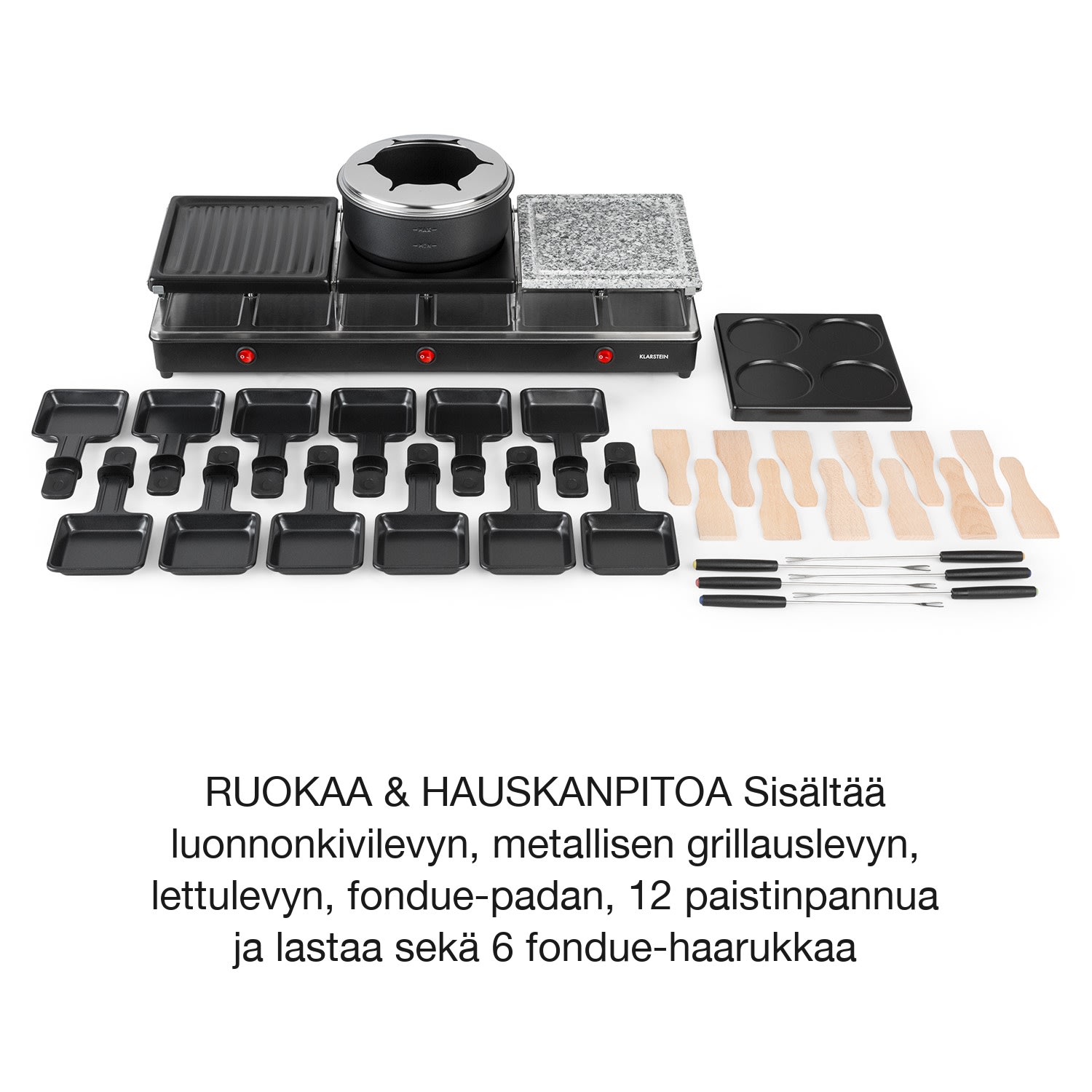 Fonduelette XL, 3 in 1, raclettegrilli & fondue, luonnonkiveä, 1650 W, 12 hengelle 