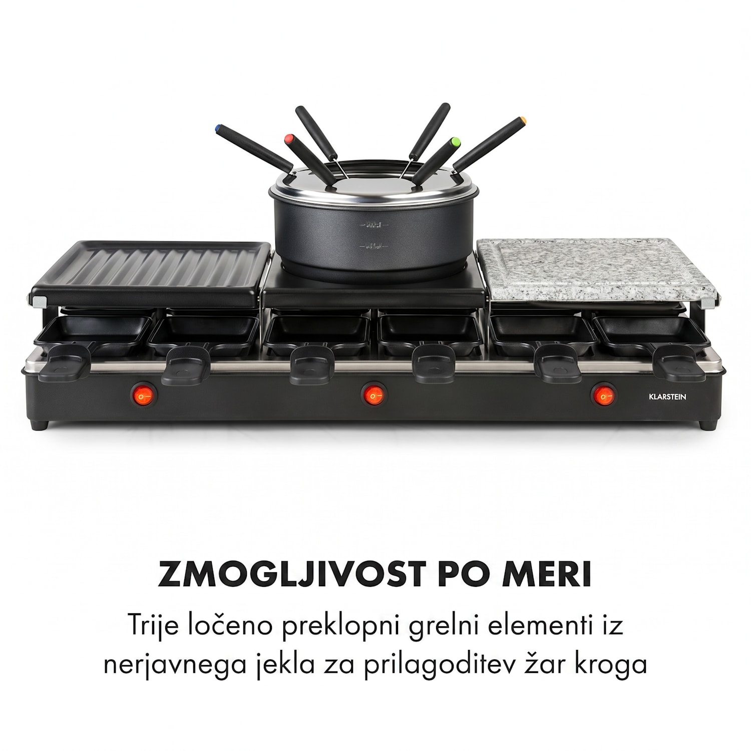 Fonduelette XL, 3 v 1 raclette žar & fondue, naravni kamen, 1650 W, 12 oseb 
