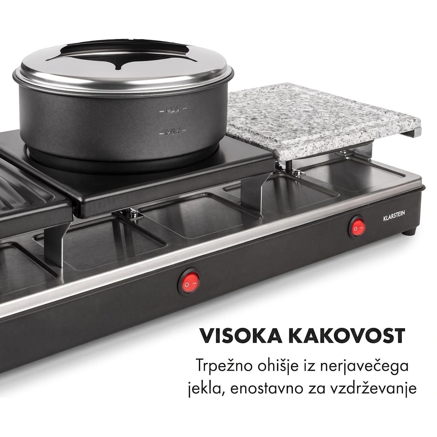 Fonduelette XL, 3 v 1 raclette žar & fondue, naravni kamen, 1650 W, 12 oseb 
