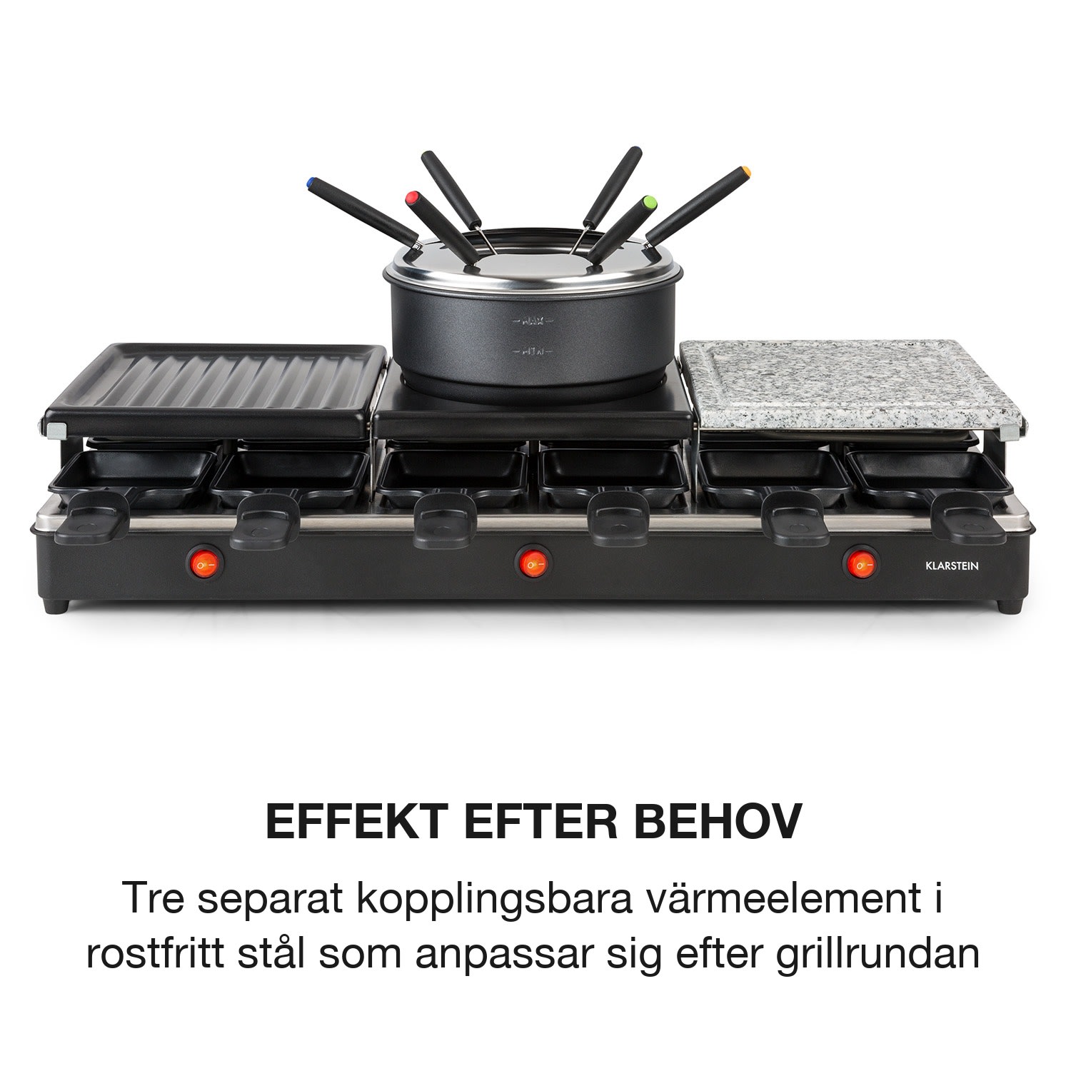 Fonduelette XL 3-in-1 Raclettegrill & fondue natursten 1650W 12 Personer 