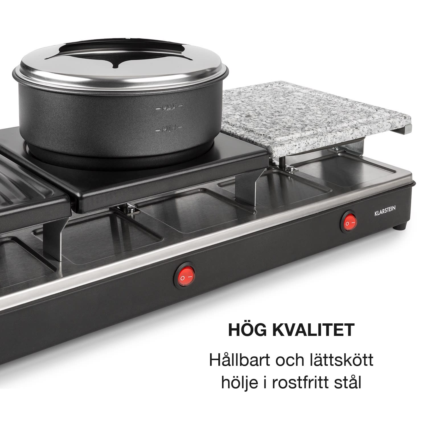 Fonduelette XL 3-in-1 Raclettegrill & fondue natursten 1650W 12 Personer 