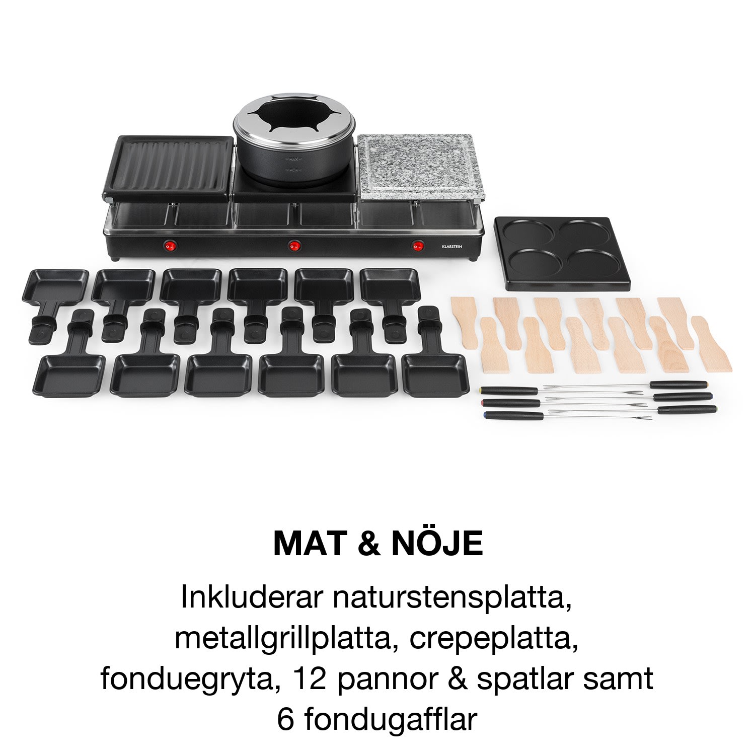 Fonduelette XL 3-in-1 Raclettegrill & fondue natursten 1650W 12 Personer 