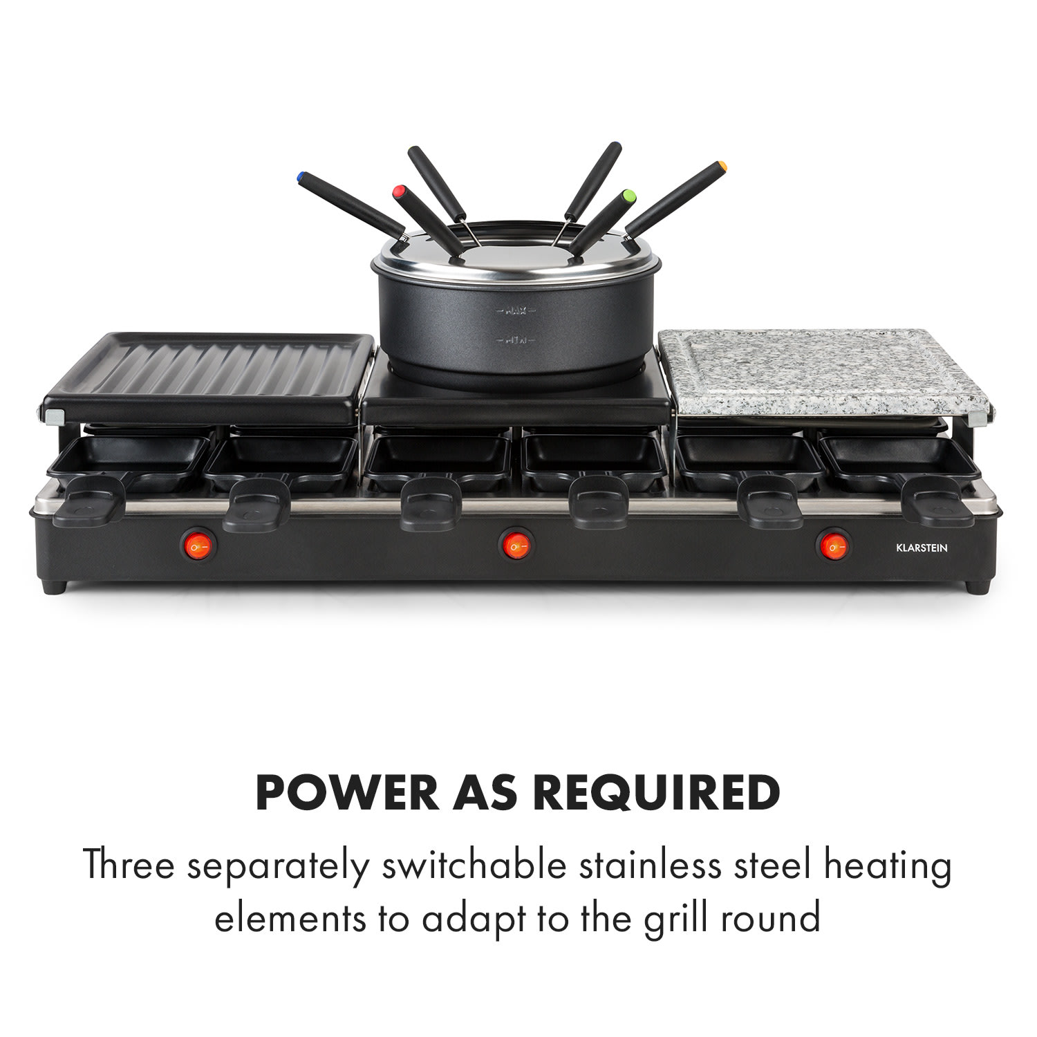 Fonduelette XL, 3-in-1 Raclette Grill & Fondue, Natural Stone, 1650W, 12 people 