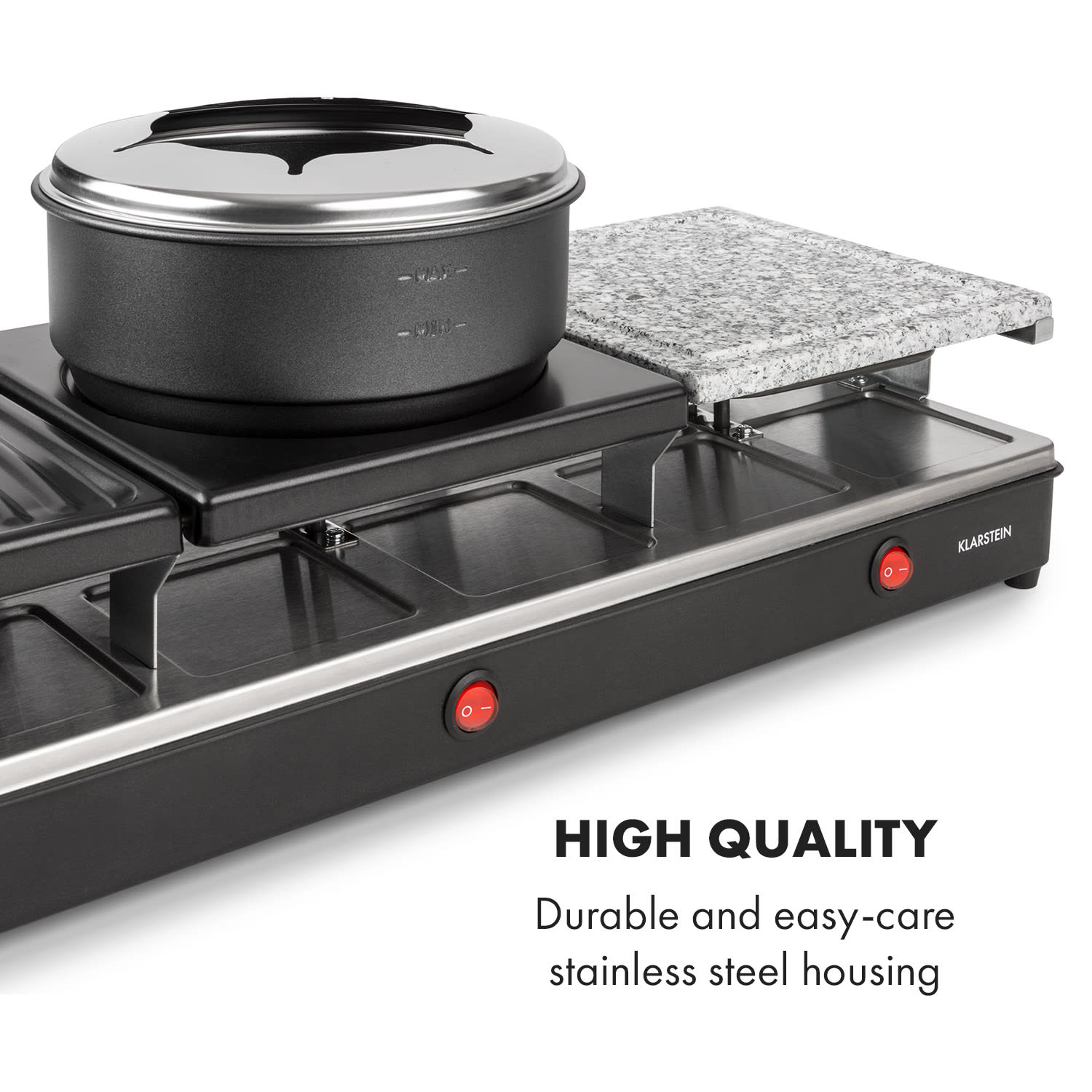 Fonduelette XL, raclette gril s fondue 3 v 1, 1650 W, prírodný kameň, pre 12 osôb 