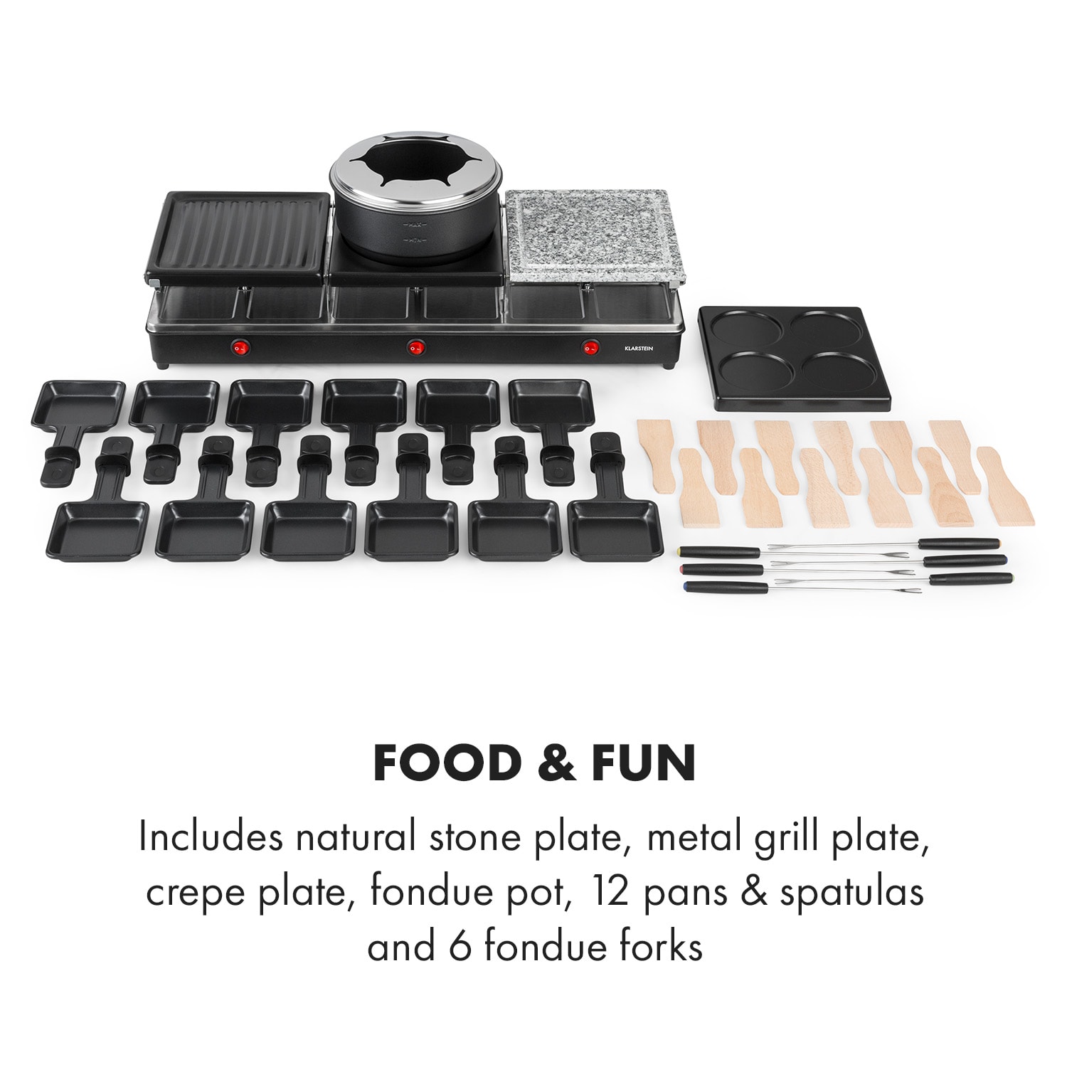Fonduelette XL, 3-in-1 Raclette Grill & Fondue, Natural Stone, 1650W, 12 people 