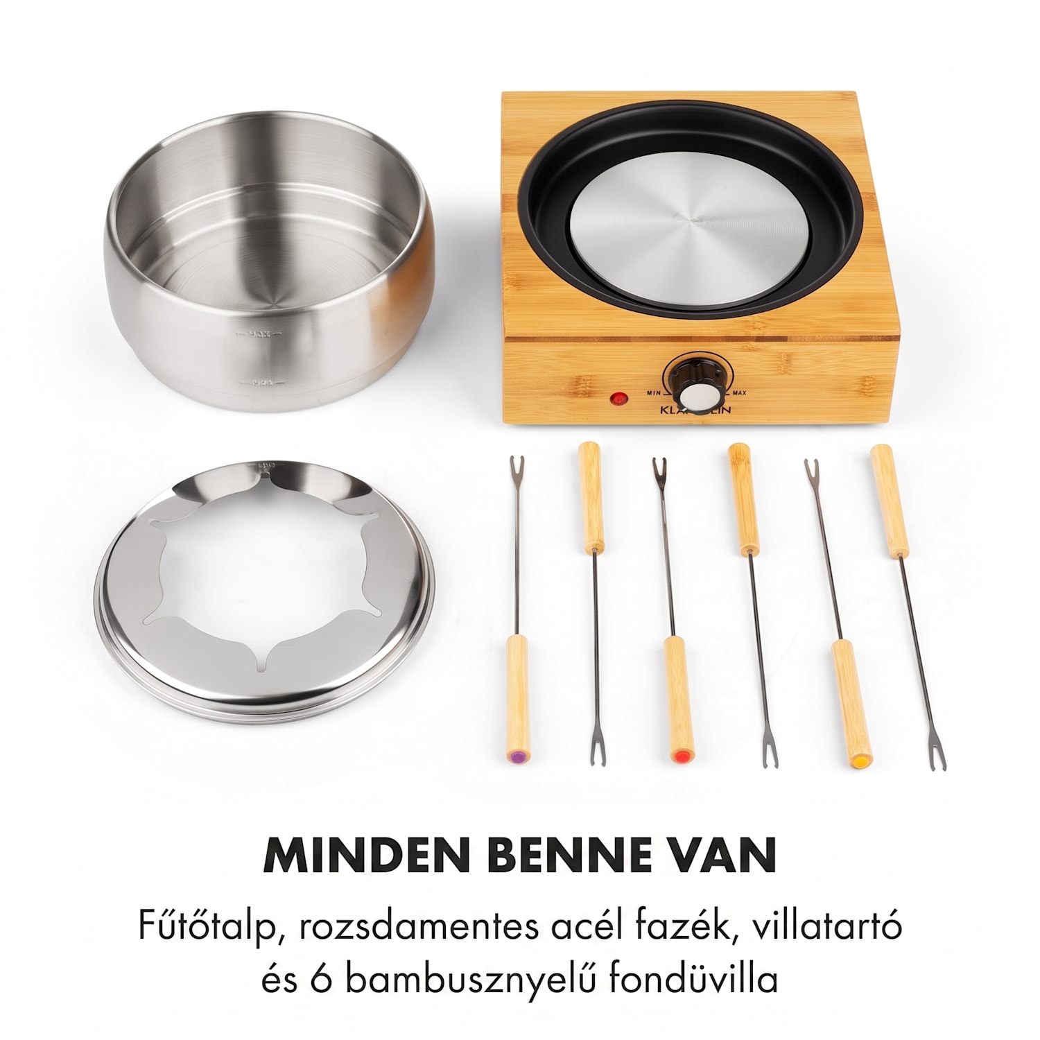 Bambus, fondue, 800 W, fazék nemesacélból 