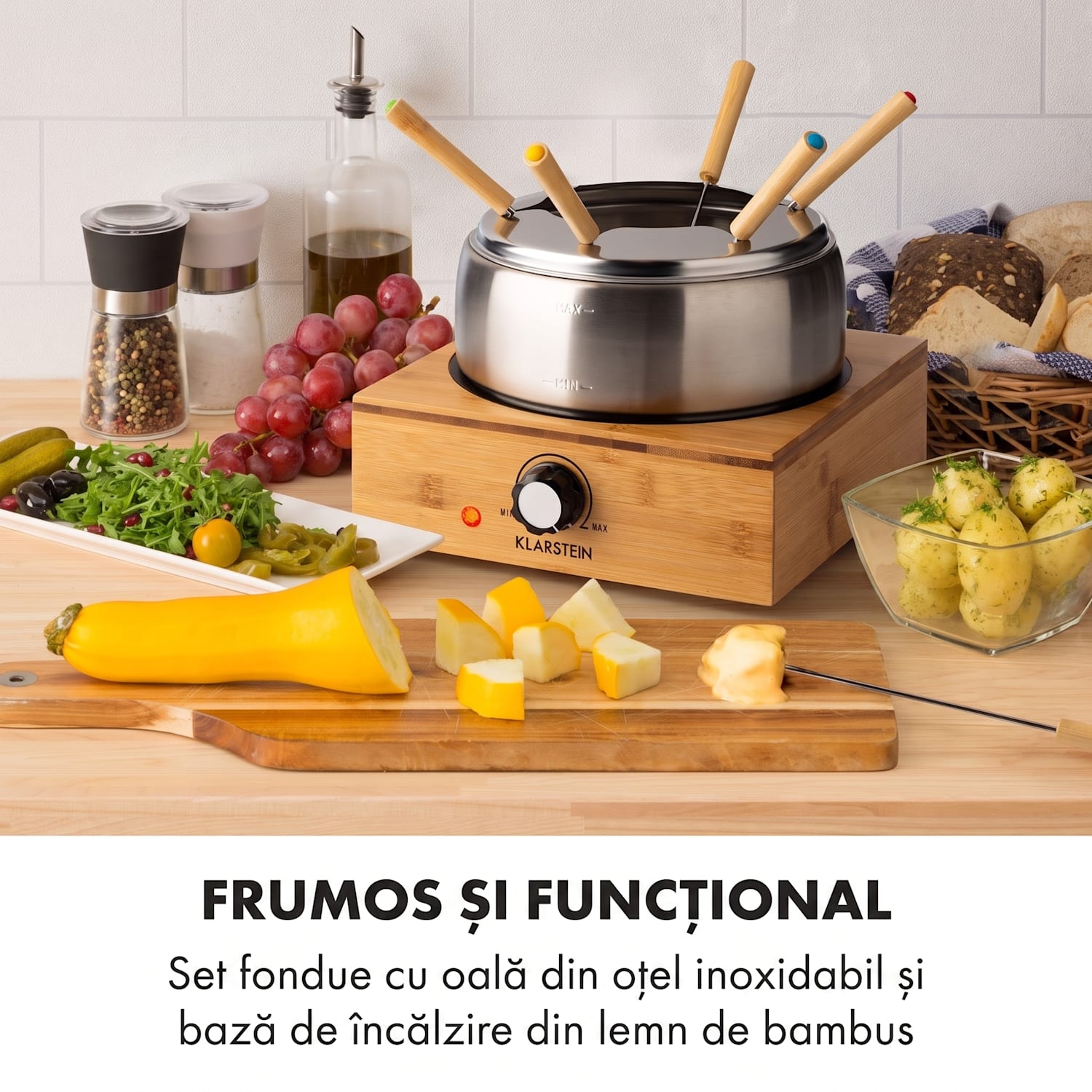 Bambus Fondue, oala din otel inoxidabil, 800W 