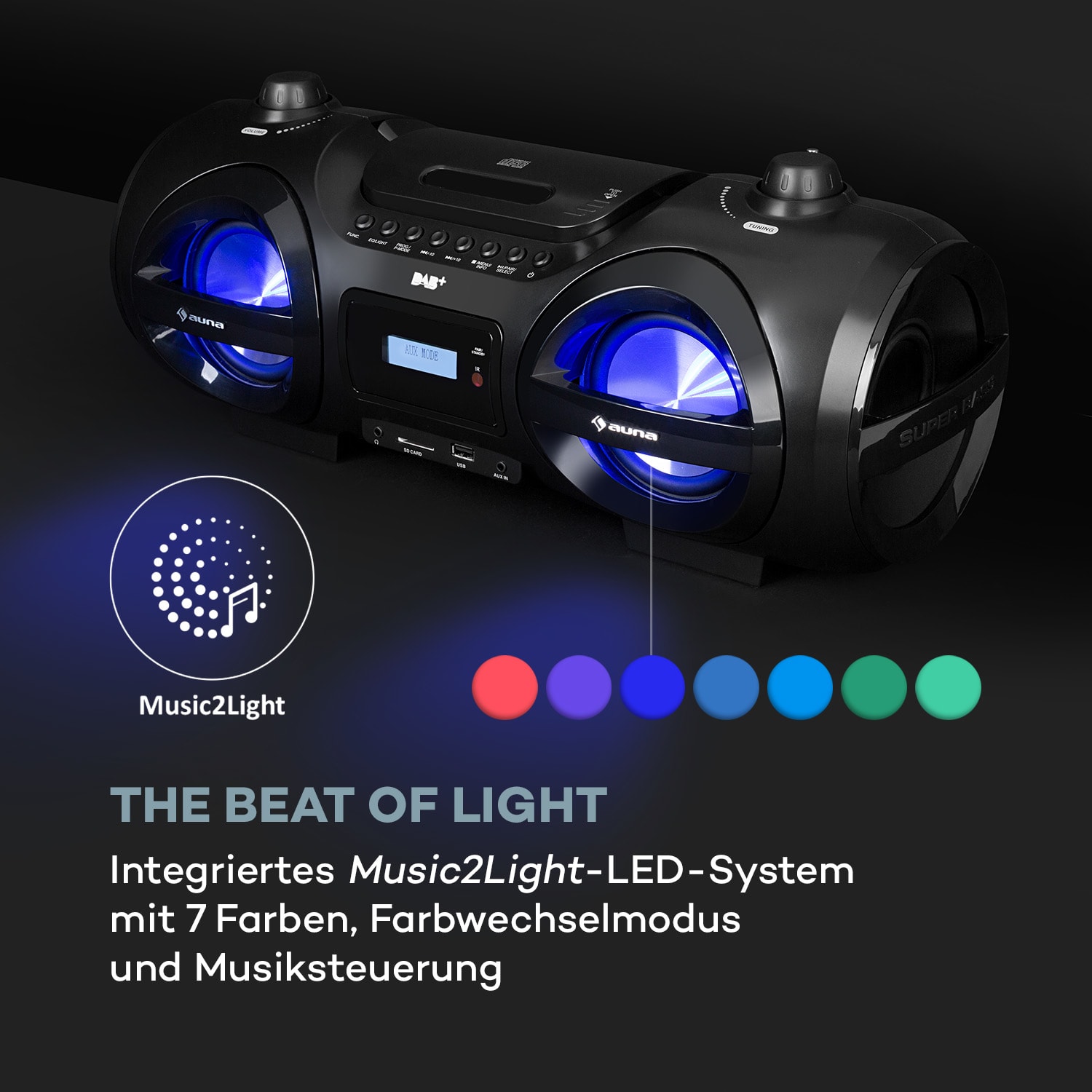 Soundblaster DAB Boombox Bluetooth CD/MP3/USB/AUX DAB+/UKW LED 50Wmax. 