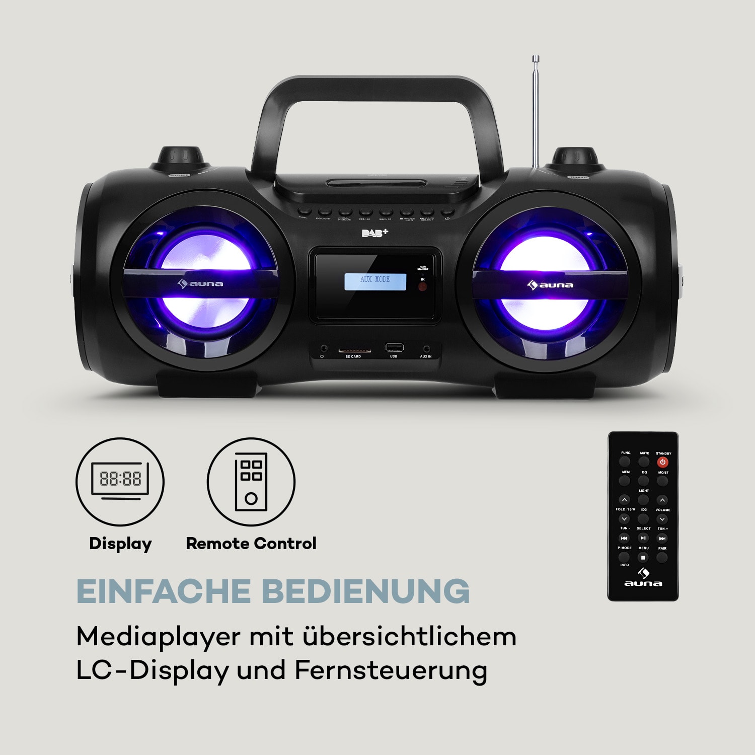 Soundblaster DAB Boombox Bluetooth CD/MP3/USB/AUX DAB+/UKW LED 50Wmax. 