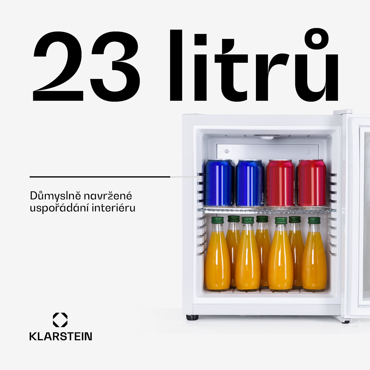 Brooklyn 23 Silver, mini lednice, energetická třída E, skleněné dveře, LED, police, stříbrná 23 litrů | Bílá | Bílá