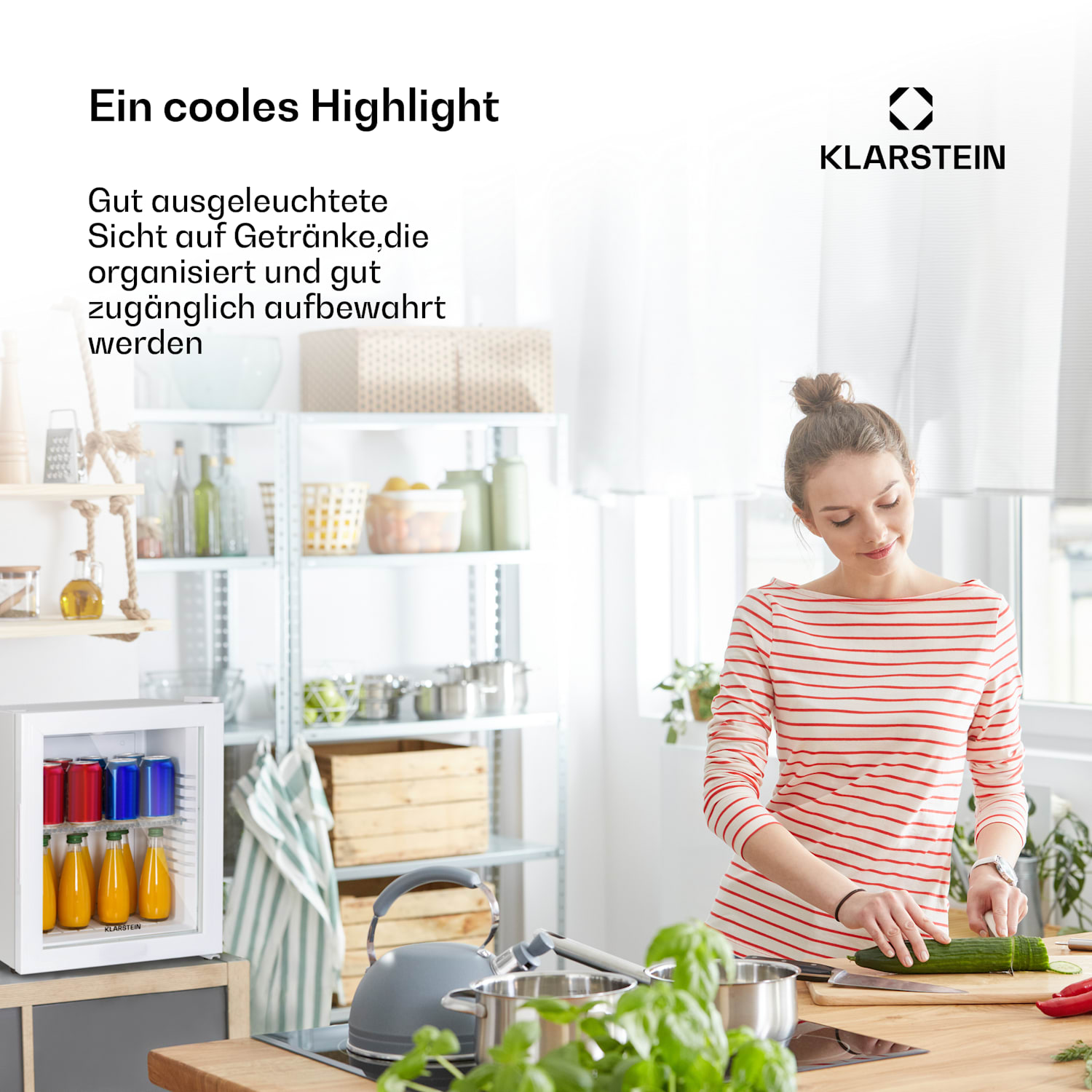 Brooklyn 24 Mini-Kühlschrank Glastür LED Ablage 23 Ltr | Weiß | Weiß