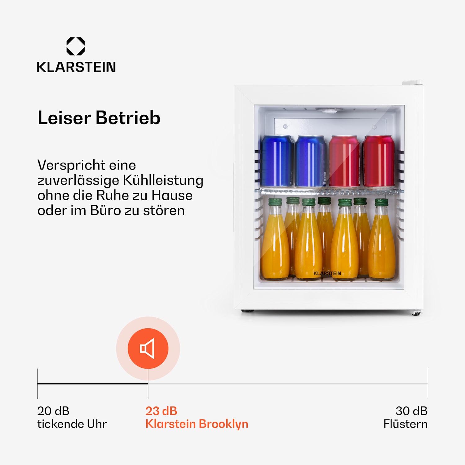 Brooklyn 24 Mini-Kühlschrank Glastür LED Ablage 23 Ltr | Weiß | Weiß