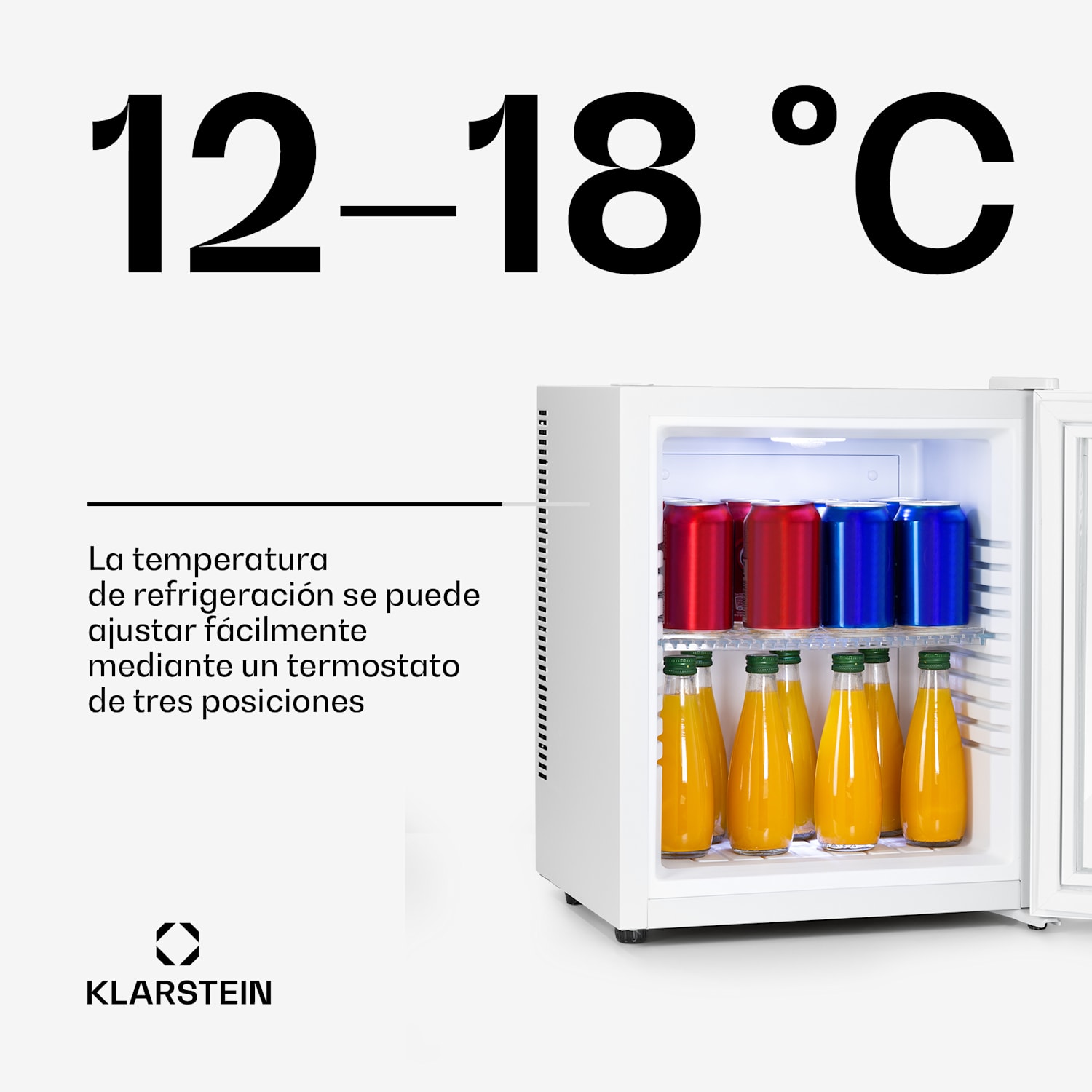 Mini frigorífico Brooklyn 24 puerta de cristal estante LED 23 L | Blanco | Blanco